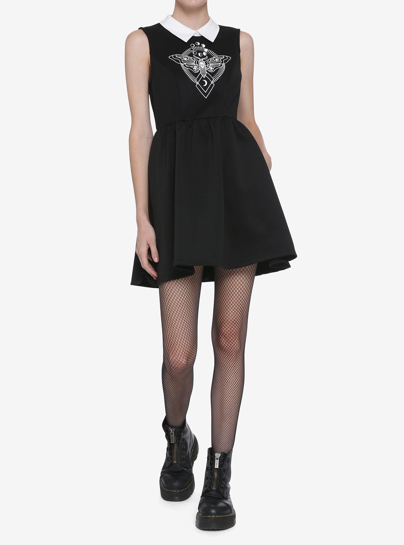 Death's-Head Moth Collared Dress, BLACK, alternate