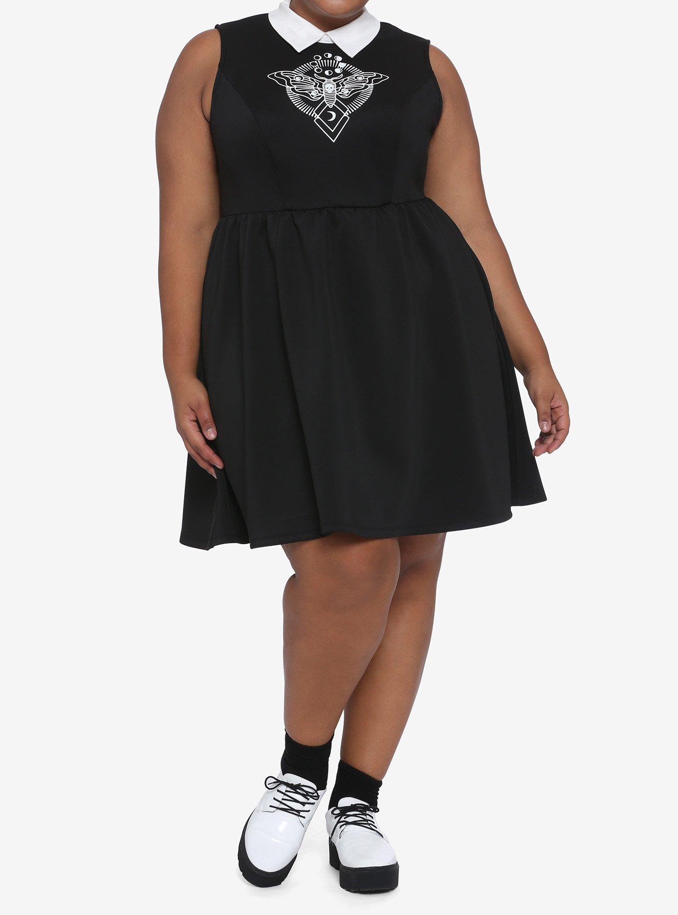 Death's-Head Moth Collared Dress Plus Size, BLACK, alternate