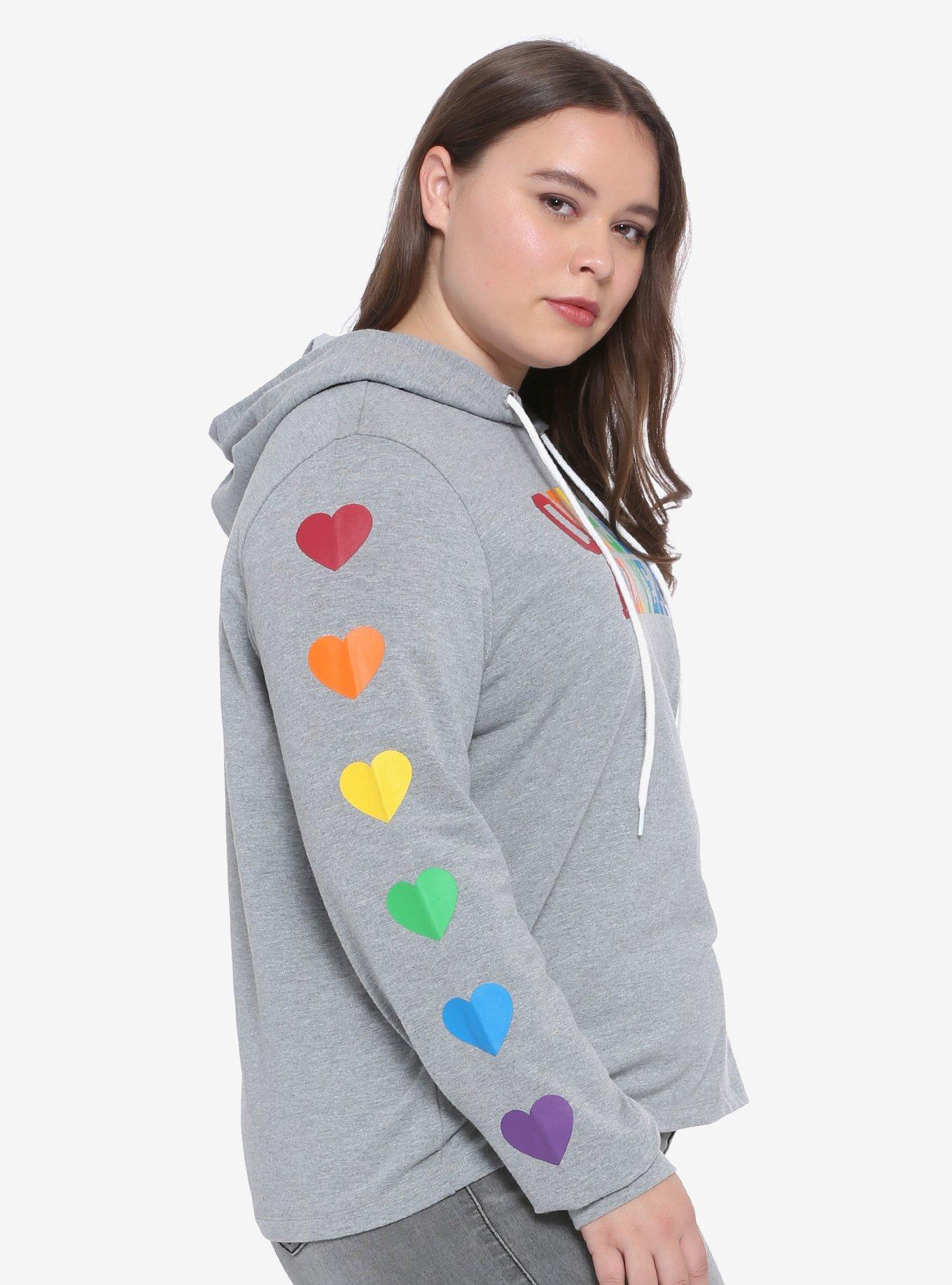 Queer All Year Girls Crop Hoodie Plus Size, RAINBOW, alternate