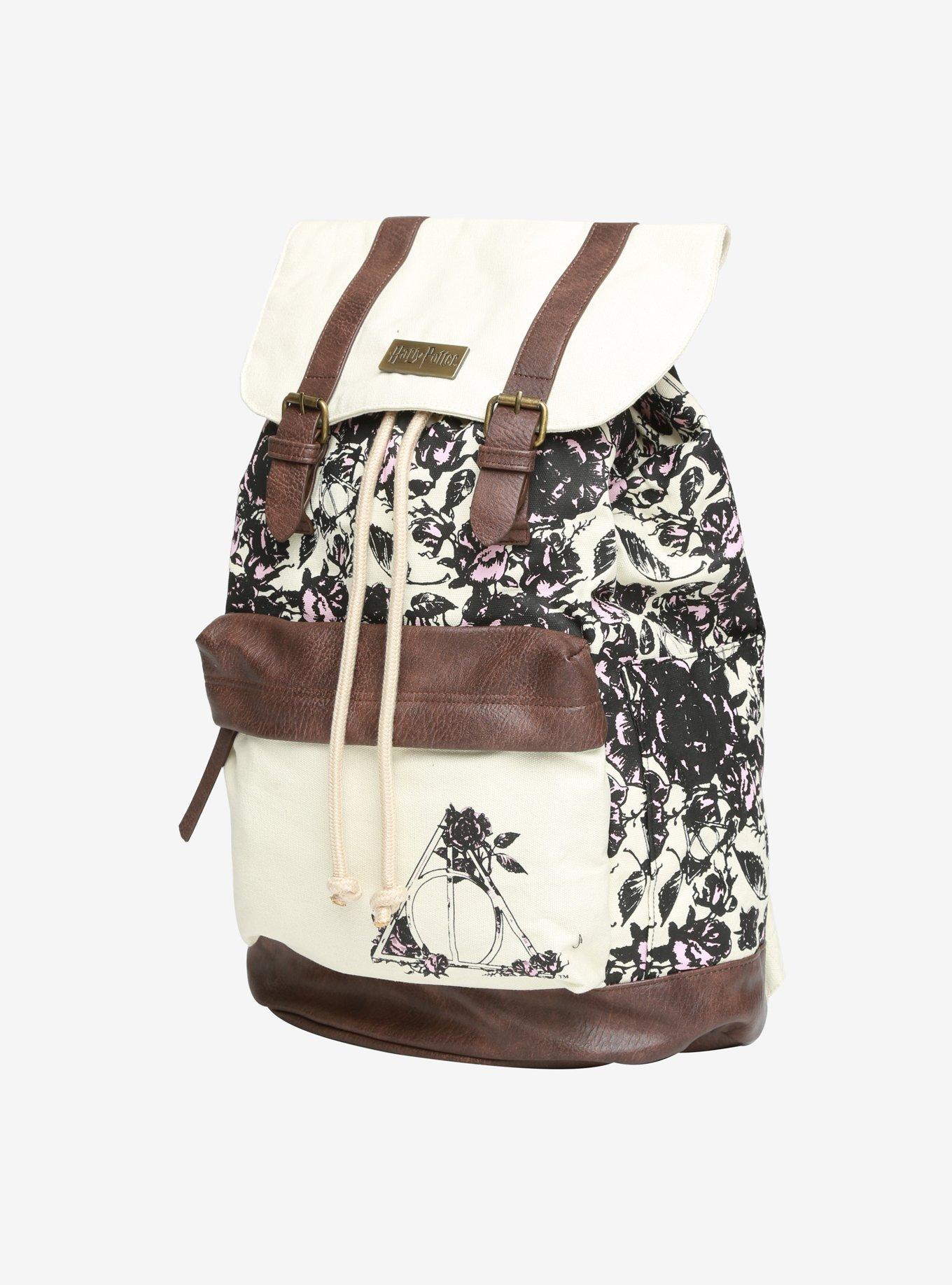 Harry Potter Floral Deathly Hallows Slouch Backpack, , alternate