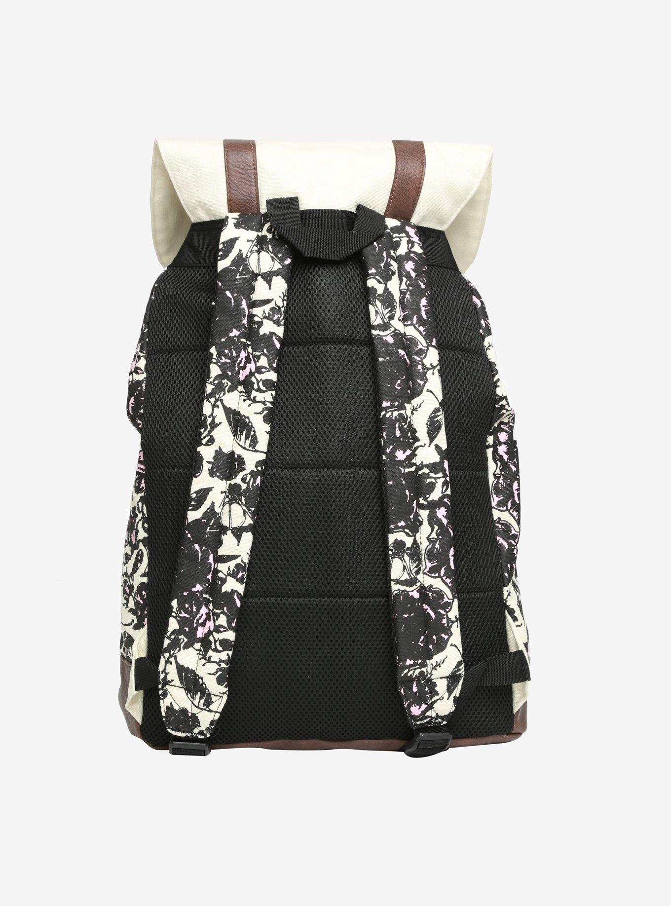Harry Potter Floral Deathly Hallows Slouch Backpack, , alternate