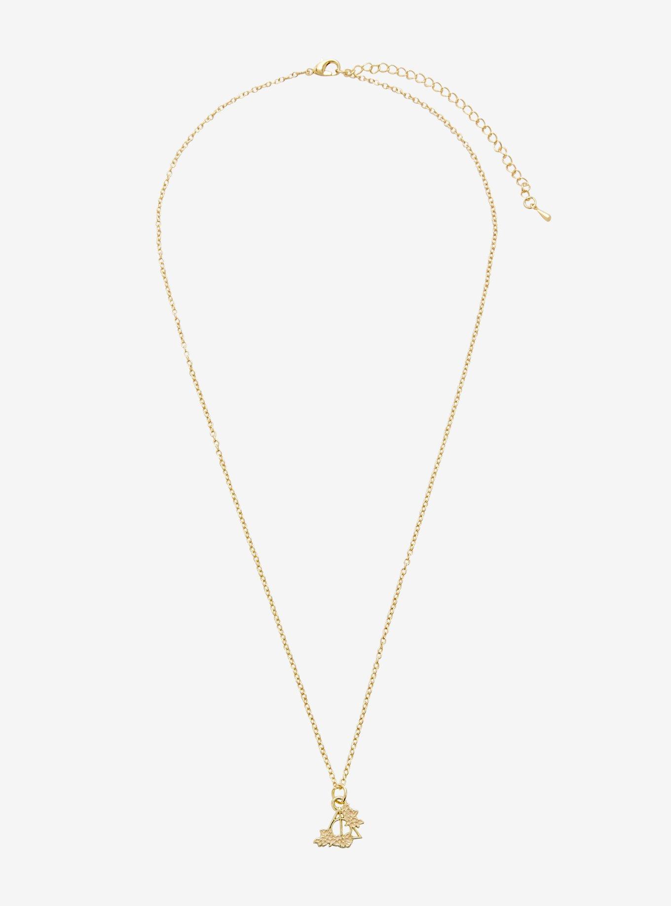 Harry Potter Floral Deathly Hallows Dainty Necklace, , alternate