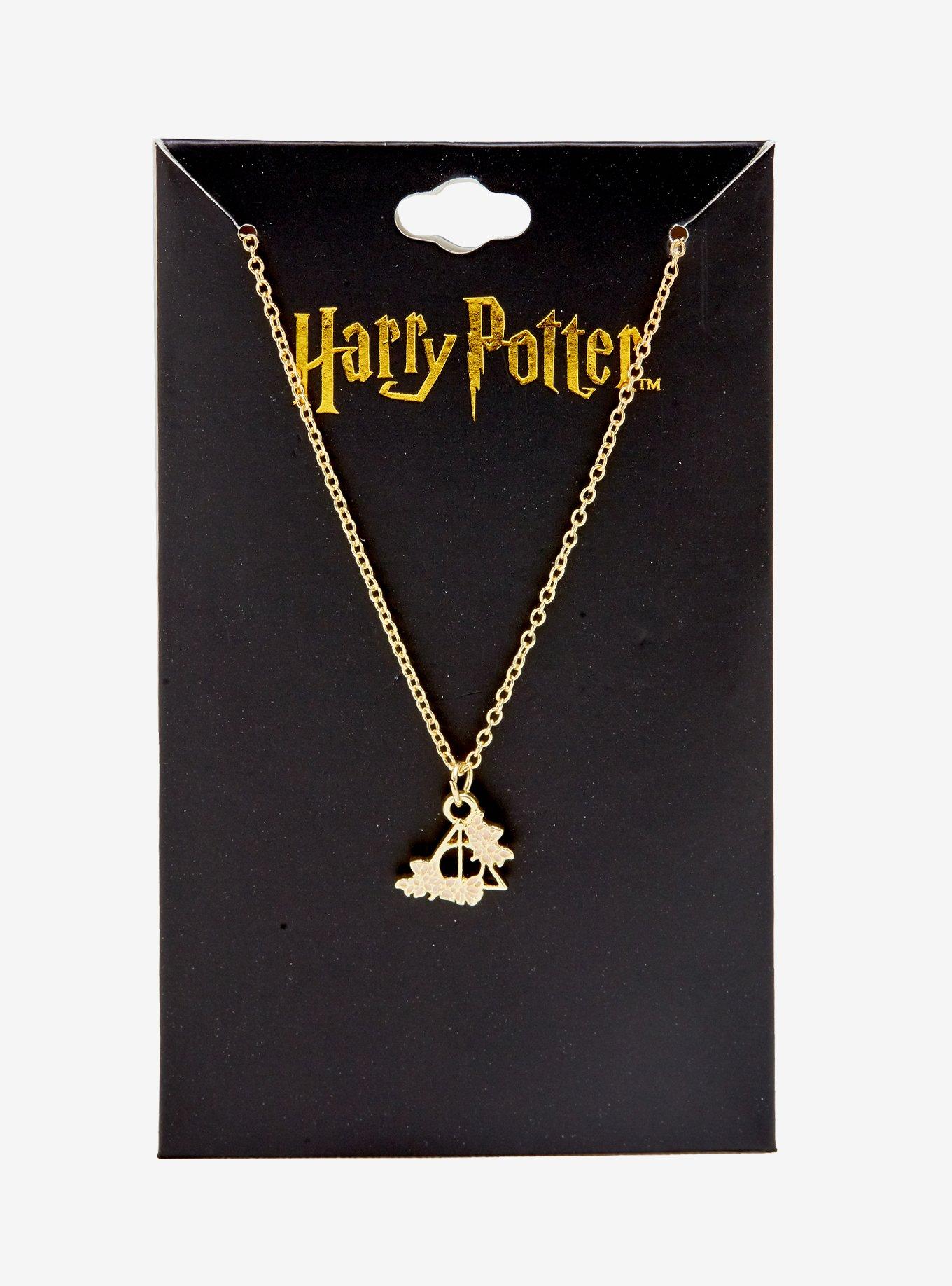 Harry Potter Floral Deathly Hallows Dainty Necklace, , alternate