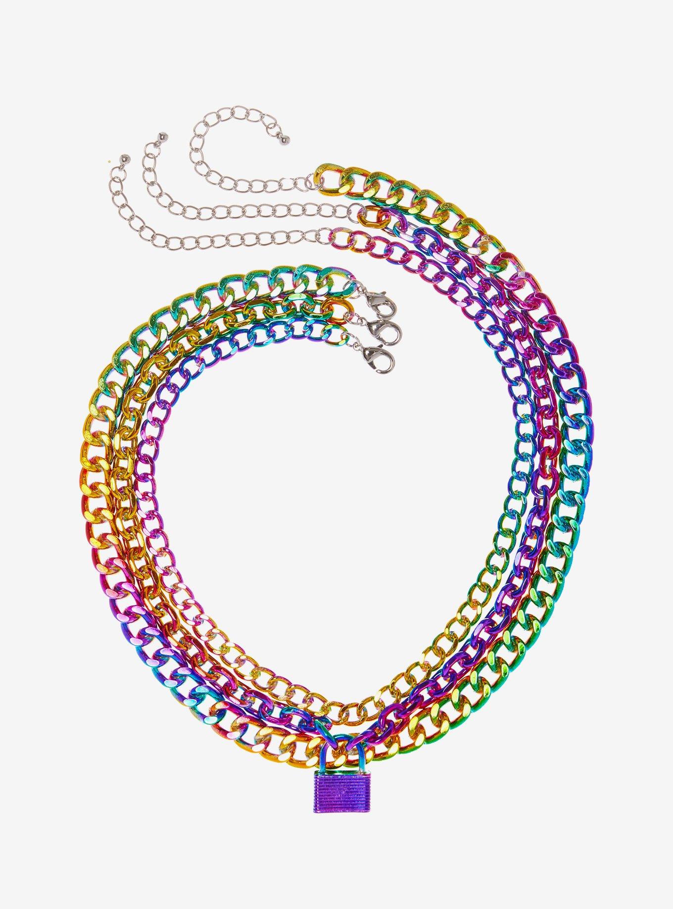 Rainbow Padlock Chain Necklace Set, , alternate