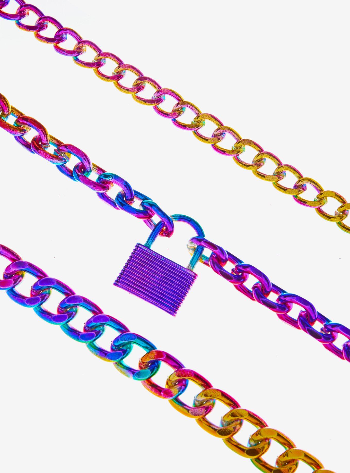 Rainbow Padlock Chain Necklace Set, , alternate