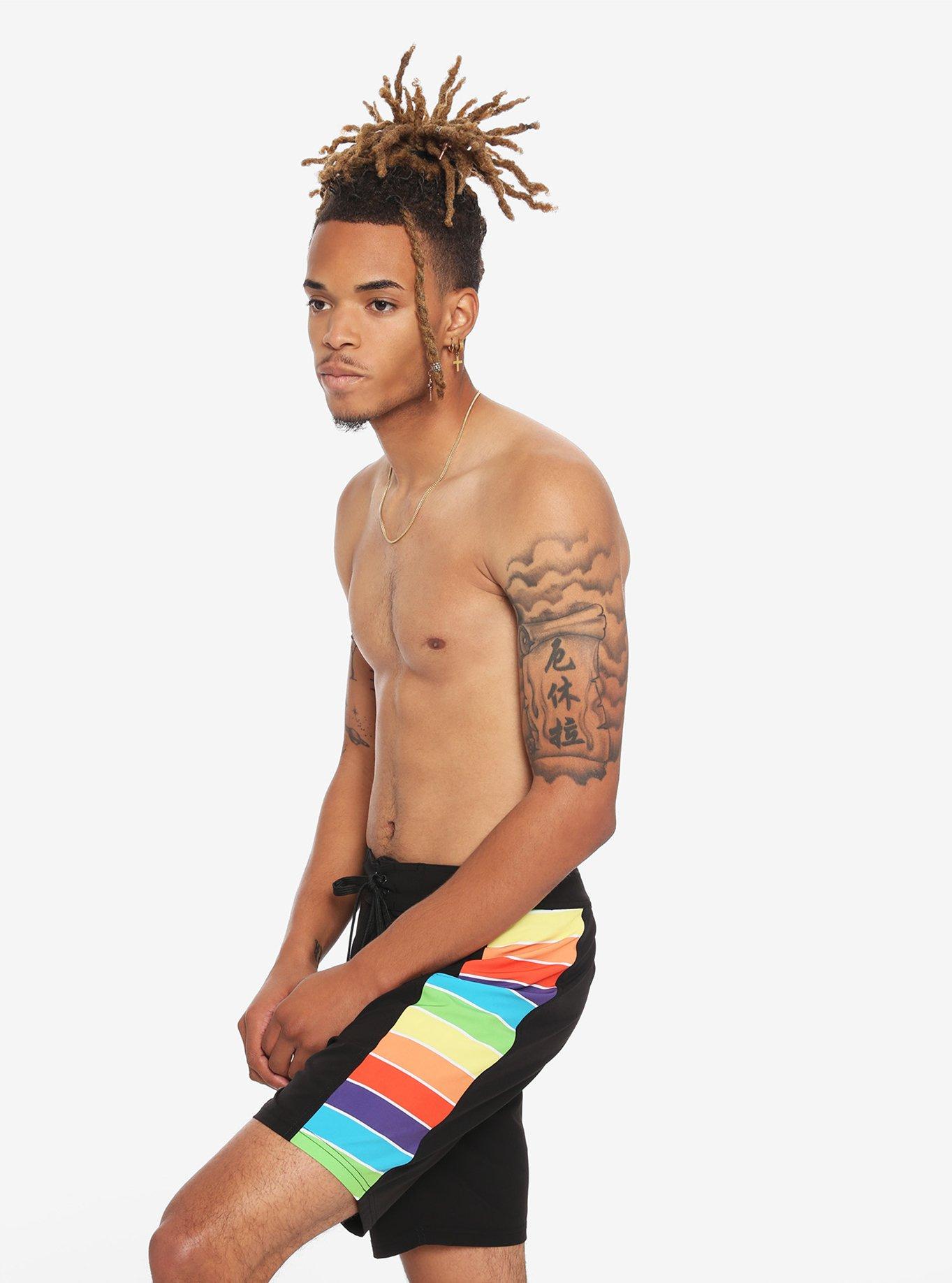 Rainbow Stripe Swim Trunks, MULTI, alternate