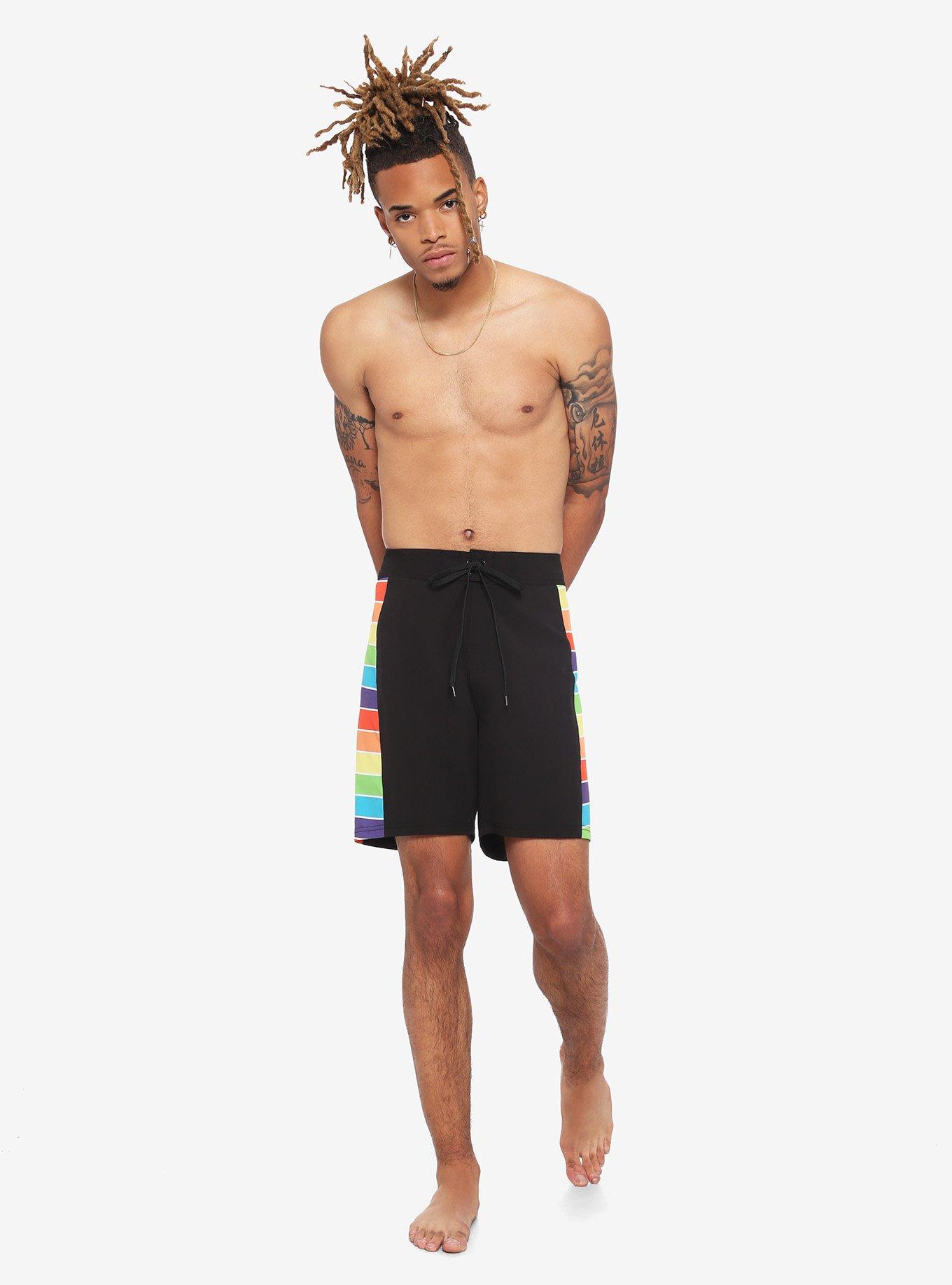 Rainbow Stripe Swim Trunks, MULTI, alternate