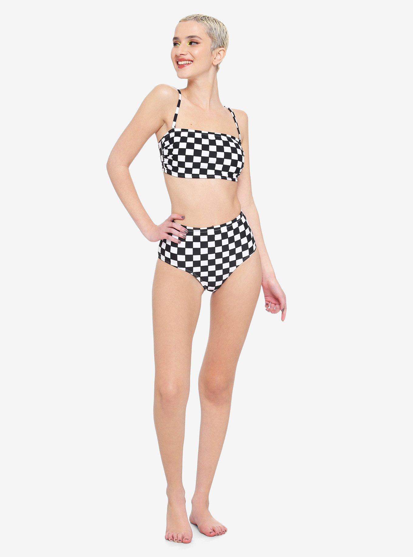 Black & White Checkered Bandeau Swim Top, MULTI, alternate