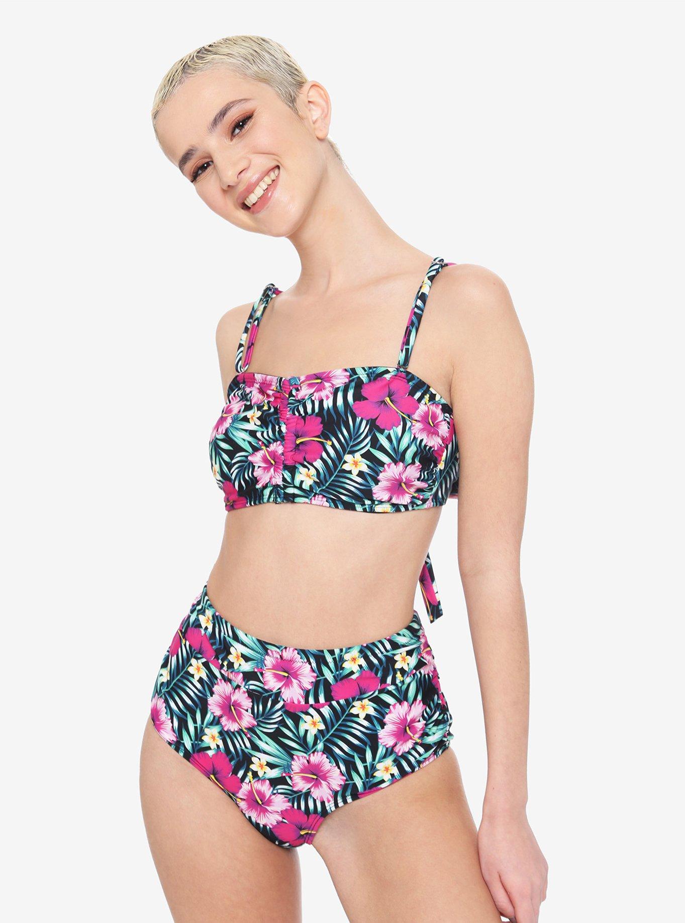 Pink Tropical Floral High-Waisted Swim Bottoms, MULTI, alternate