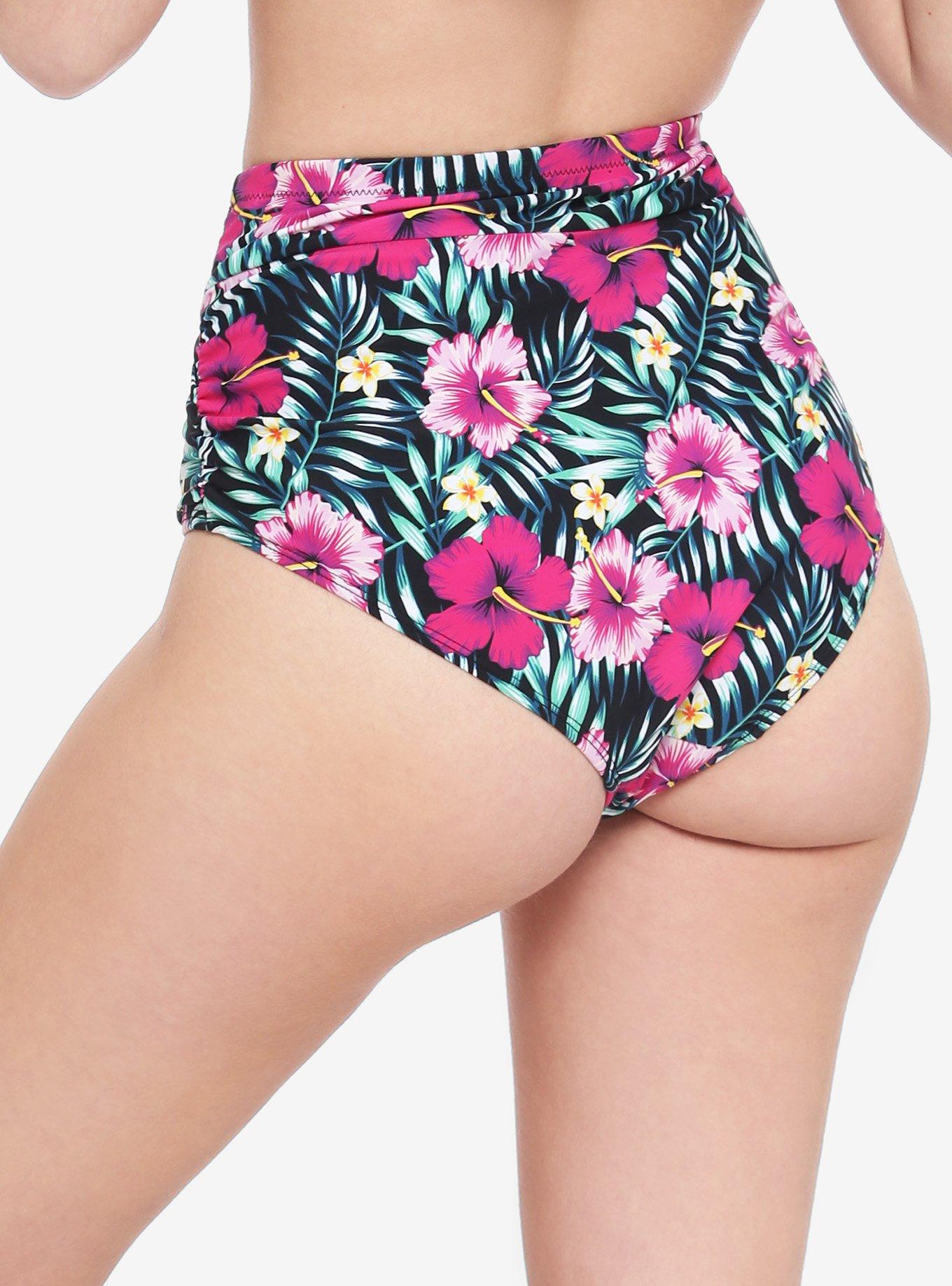 Pink Tropical Floral High-Waisted Swim Bottoms, MULTI, alternate