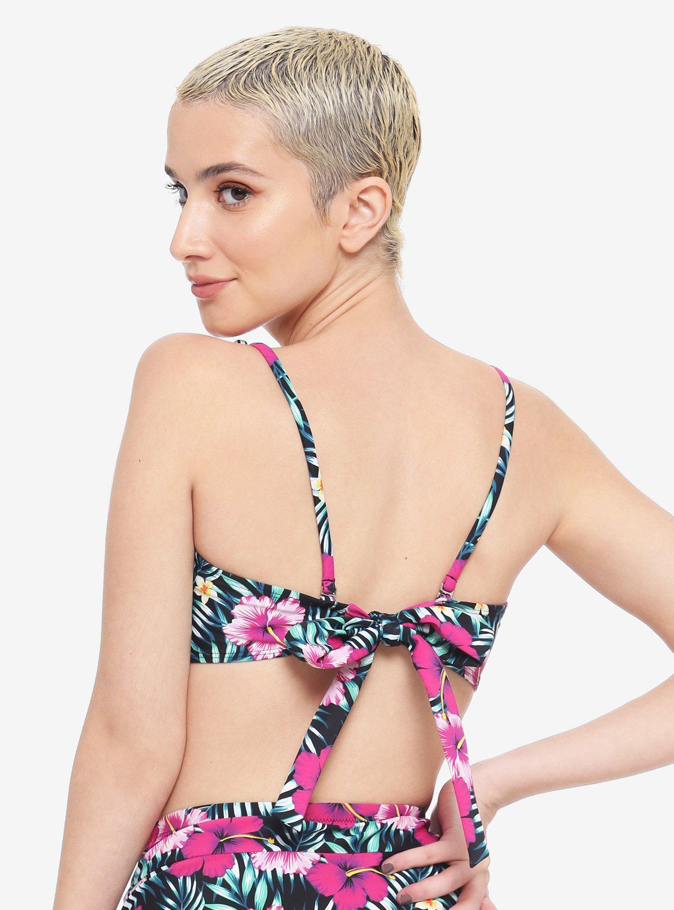 Pink Tropical Floral Bandeau Swim Top, MULTI, alternate