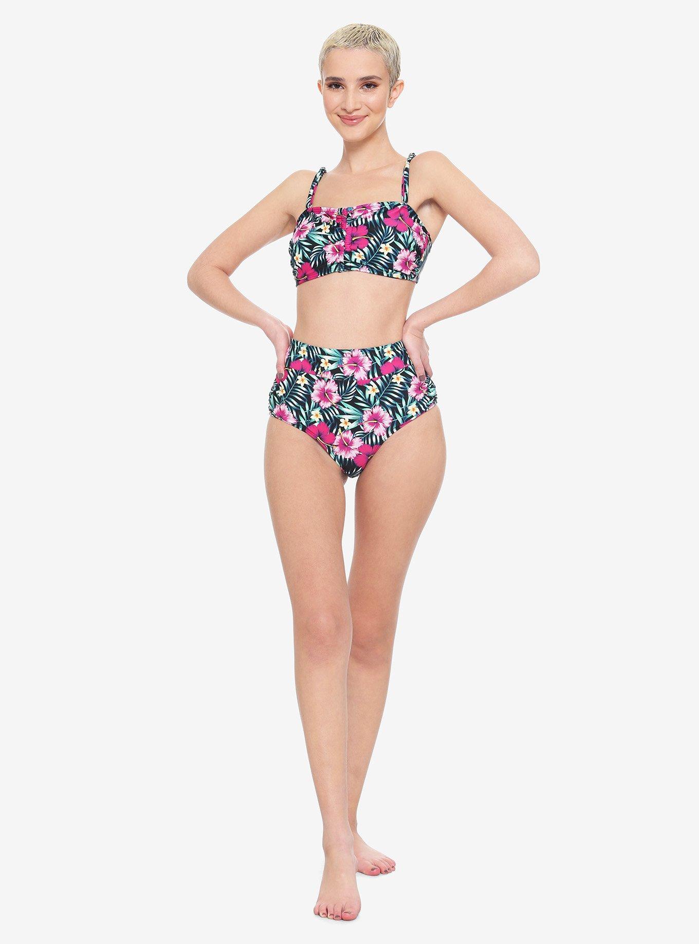 Pink Tropical Floral Bandeau Swim Top, MULTI, alternate