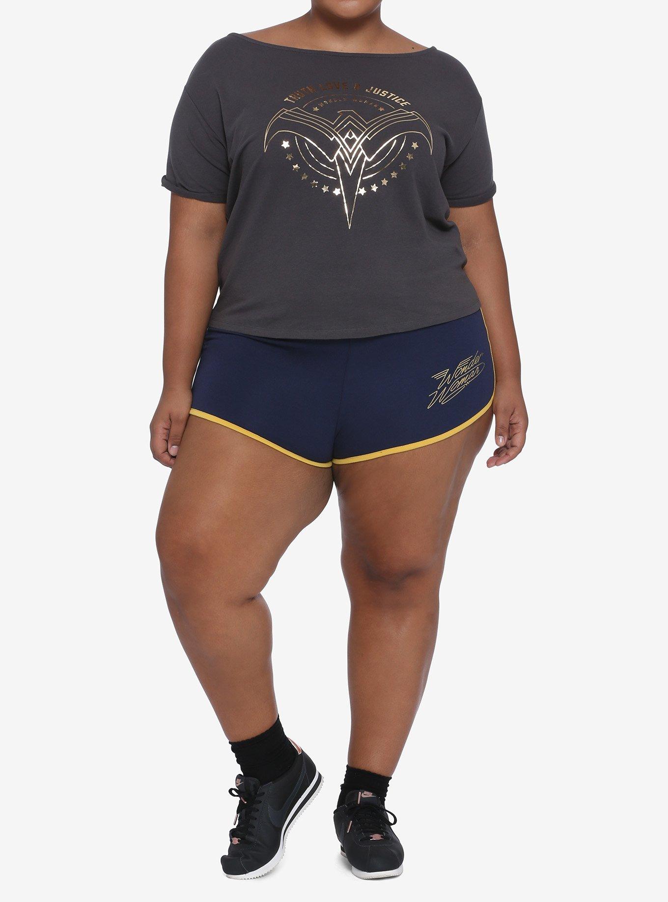 Her Universe DC Comics Wonder Woman 1984 Mineral Wash Girls Lounge Top Plus Size, GREY, alternate