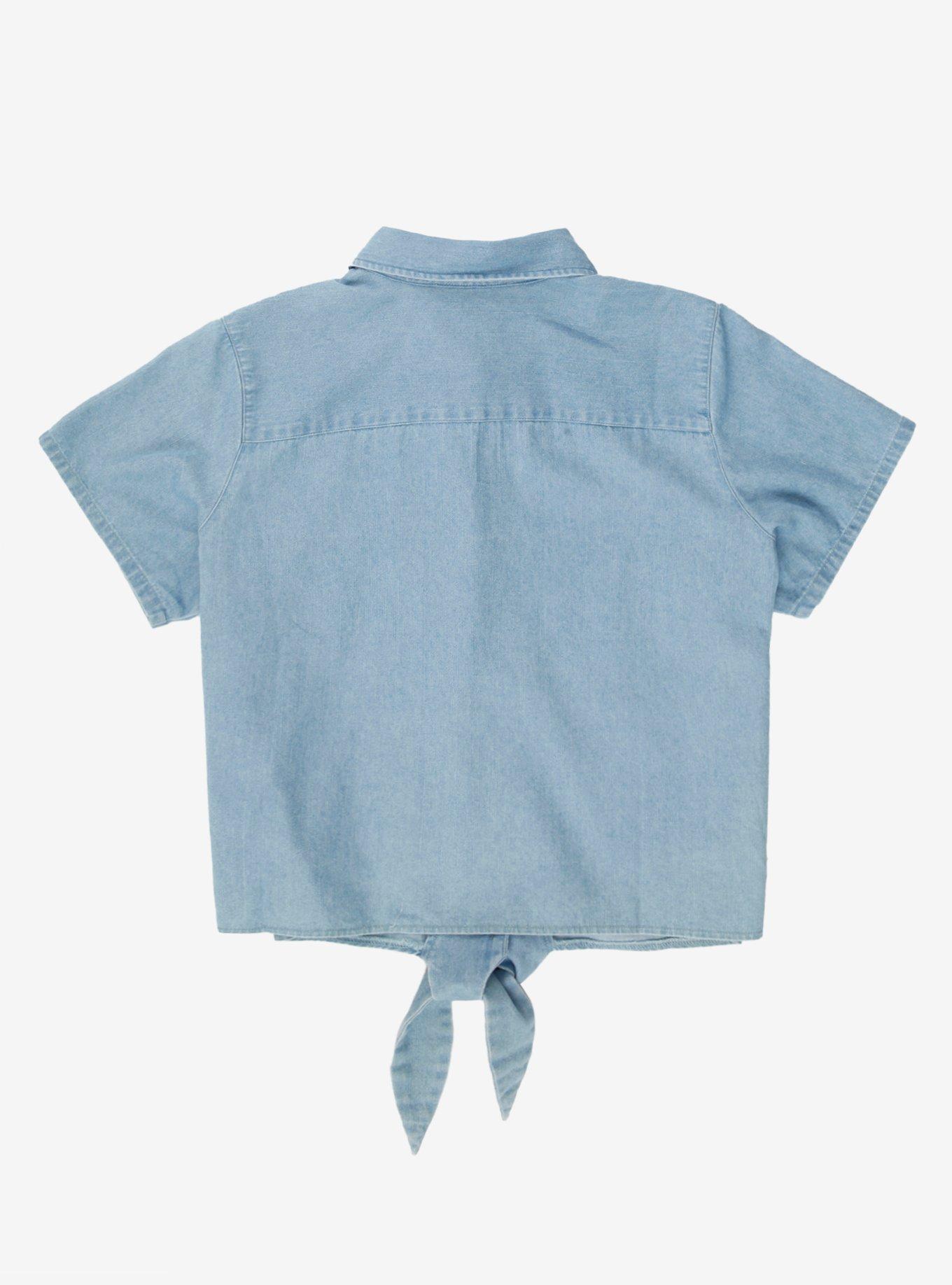 Our Universe Disney Winnie the Pooh Pocket Friends Women's Tie-Front Woven Top - BoxLunch Exclusive, DENIM, alternate
