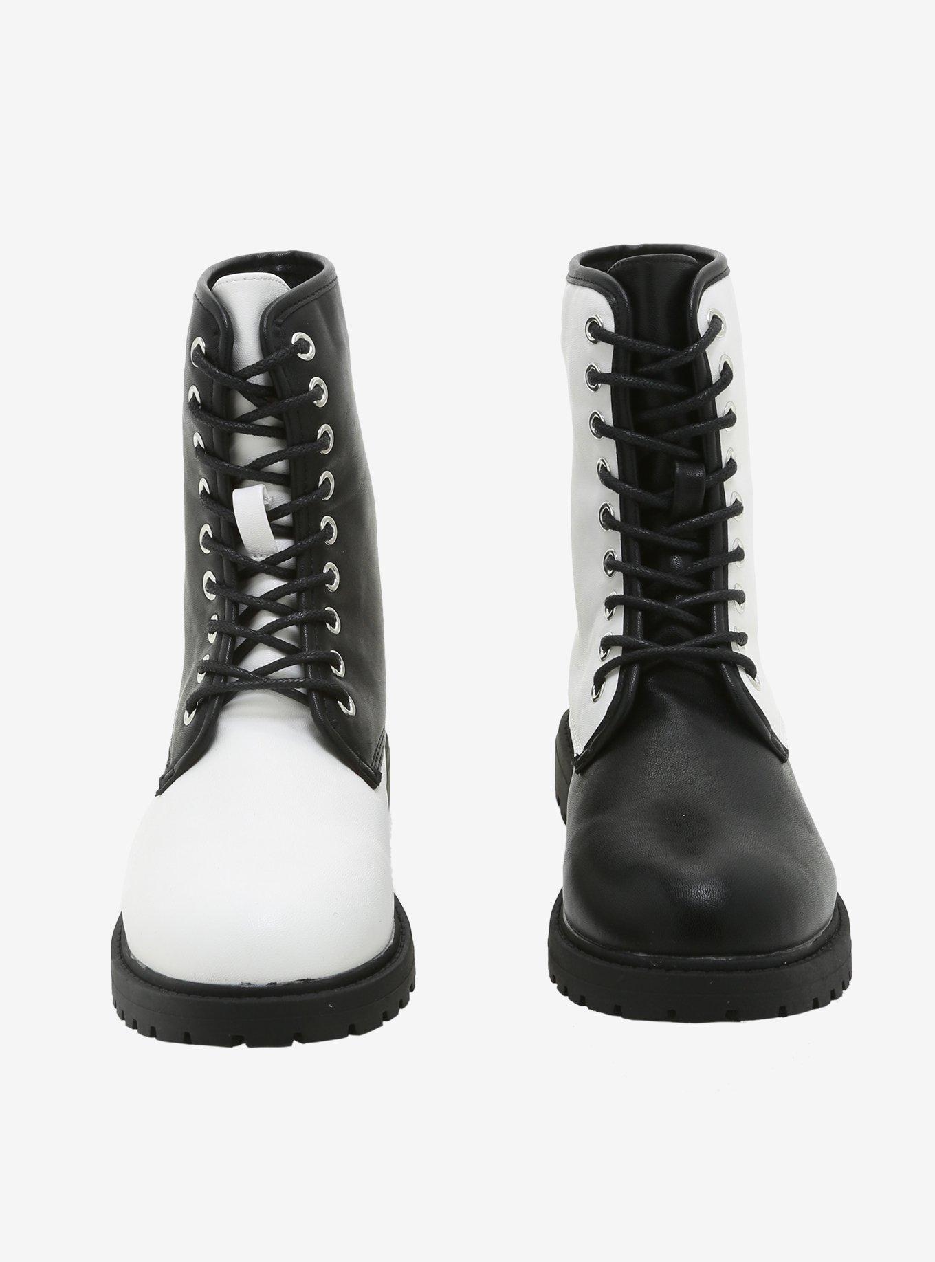 Black & White Color-Block Combat Boots, MULTI, alternate