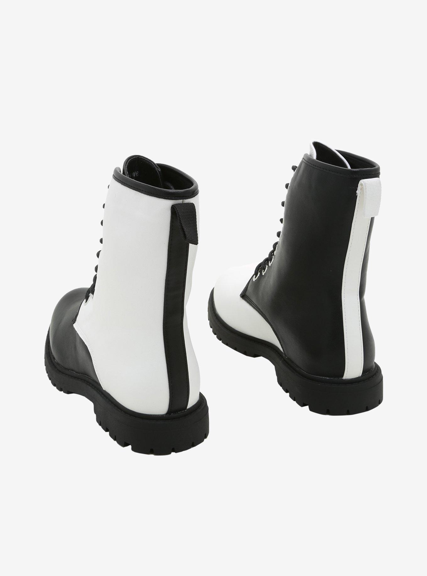 Black & White Color-Block Combat Boots, MULTI, alternate