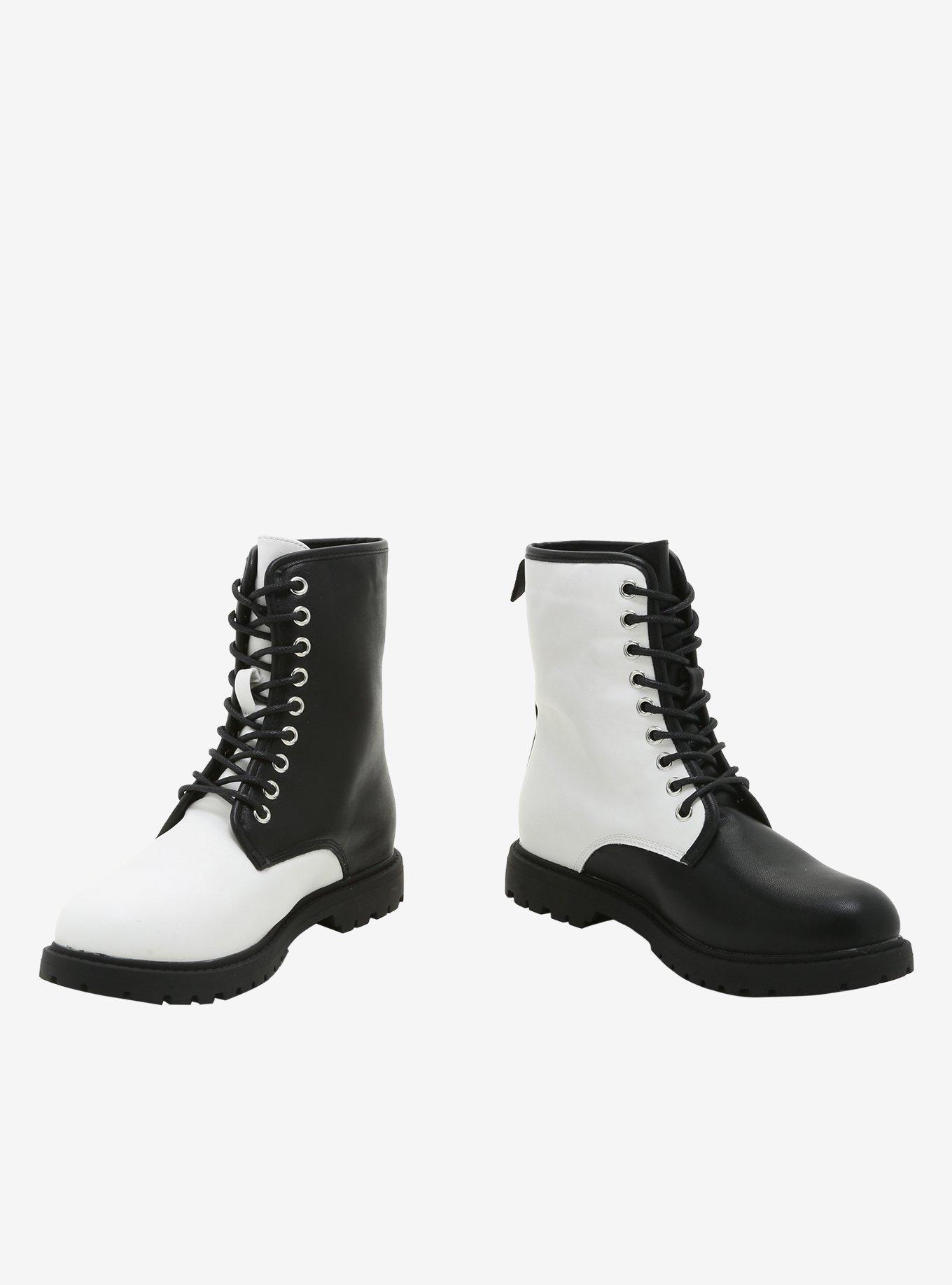 Black & White Color-Block Combat Boots, MULTI, alternate