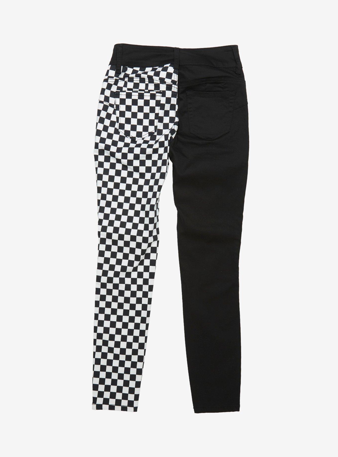 HT Denim Black & White Checkered Split Leg Hi-Rise Super Skinny Jeans, MULTI, alternate