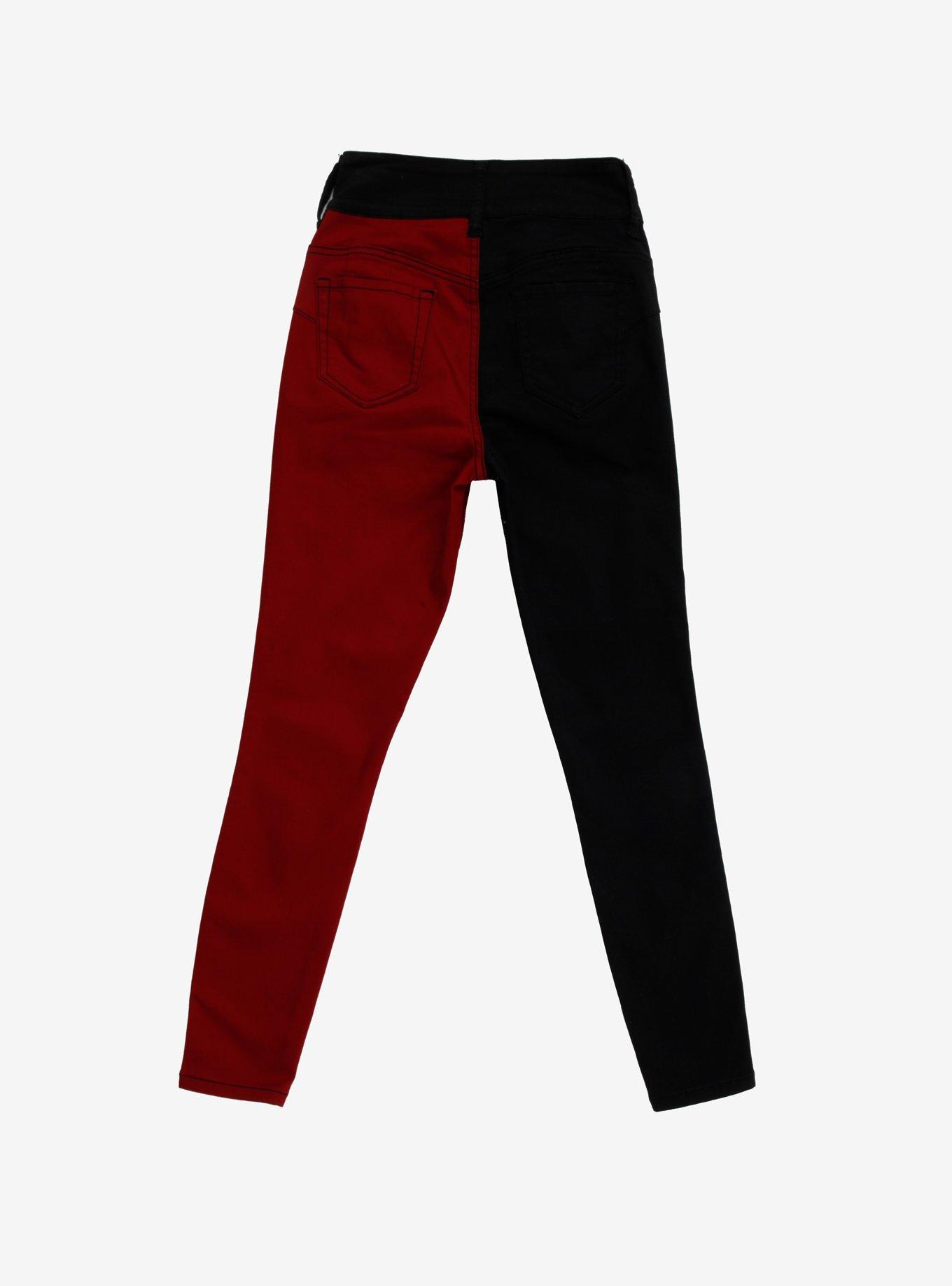 HT Denim Red & Black Split Leg Hi-Rise Super Skinny Jeans, MULTI, alternate