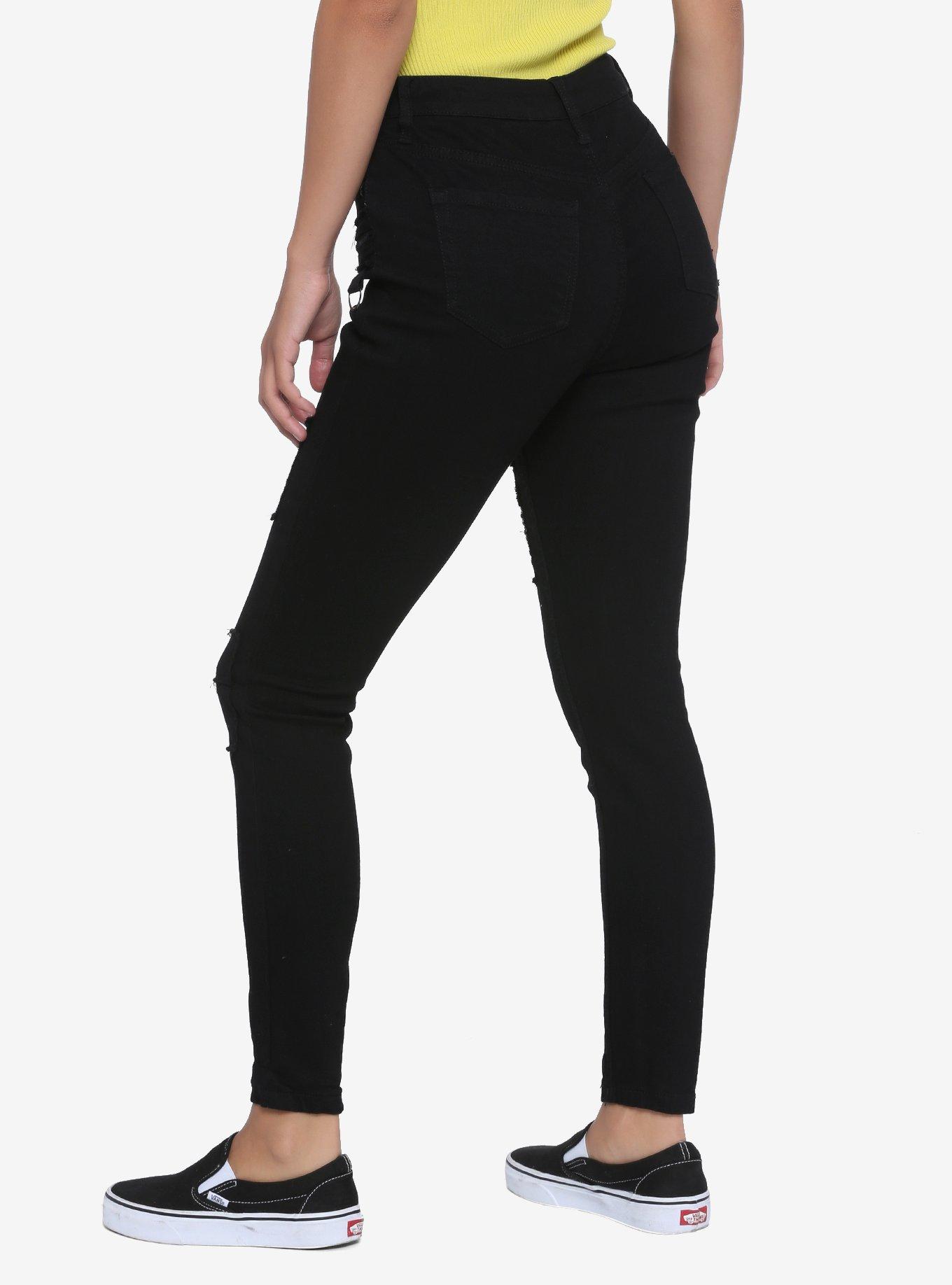 HT Denim Black Patches & Zippers Hi-Rise Super Skinny, BLACK, alternate