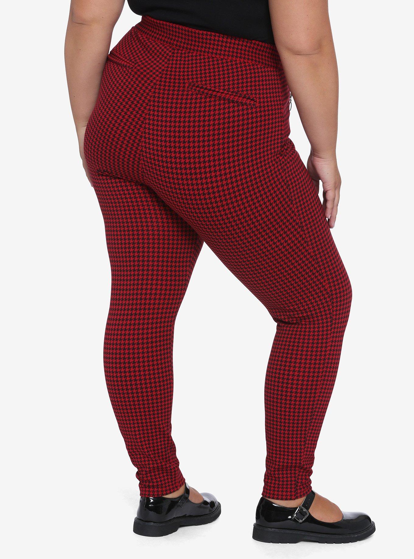 Black & Red Houndstooth Ultra Hi-Rise Skinny Pants Plus Size, HOUNDSTOOTH PLAID, alternate