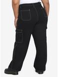 HT Denim Black & Green Stitch Hi-Rise Carpenter Pants Plus Size, BLACK, alternate