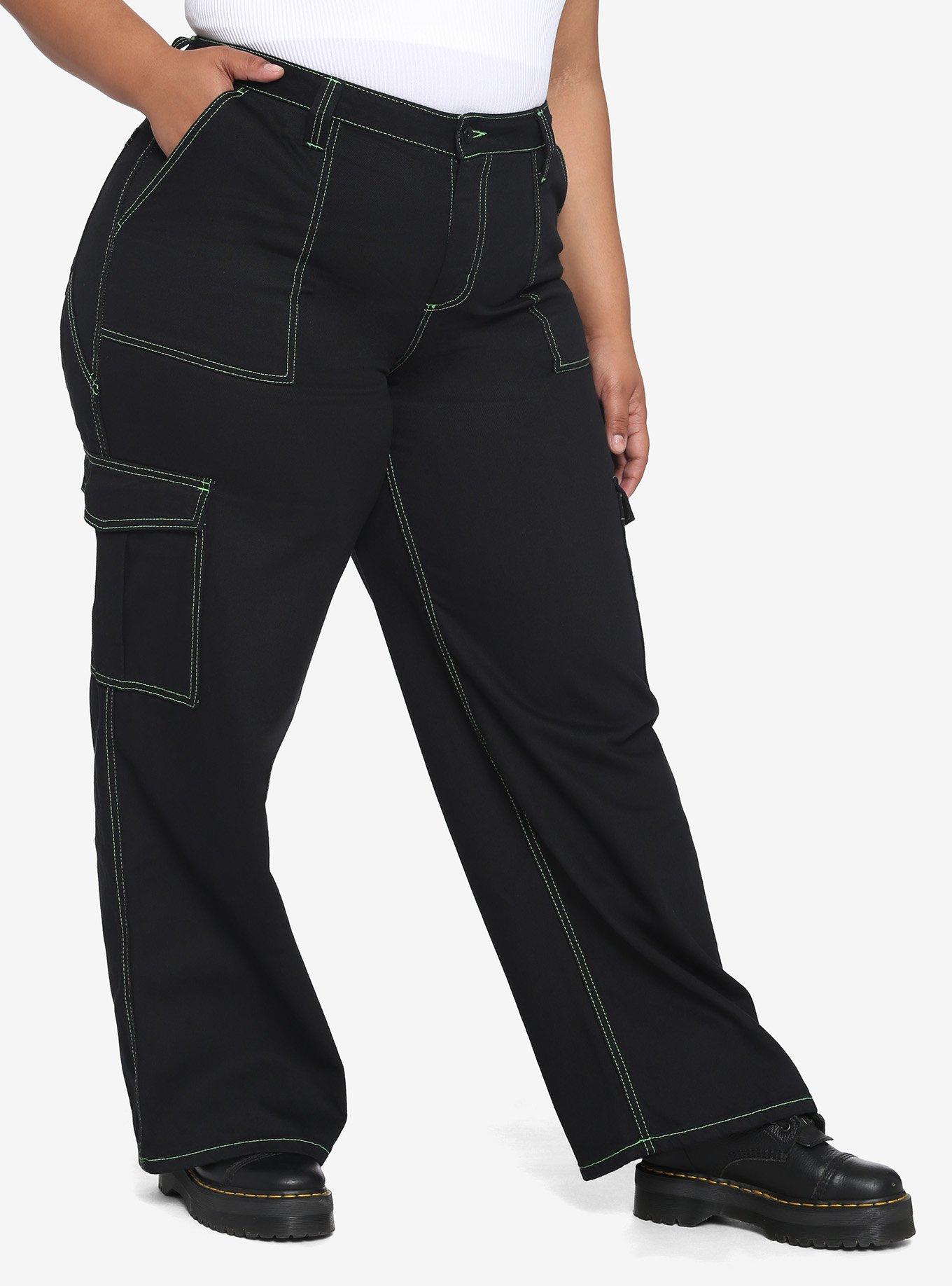 HT Denim Black & Green Stitch Hi-Rise Carpenter Pants Plus Size