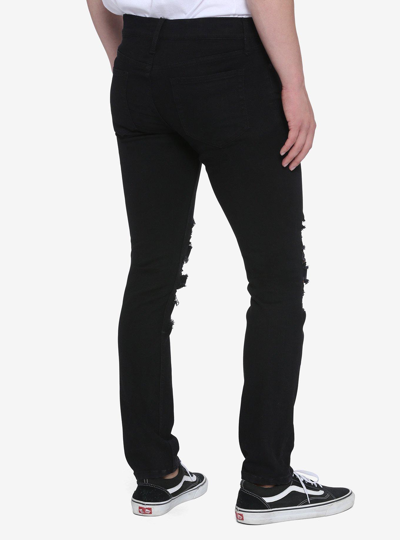 HT Denim Black Destructed Skinny Jeans, BLACK, alternate