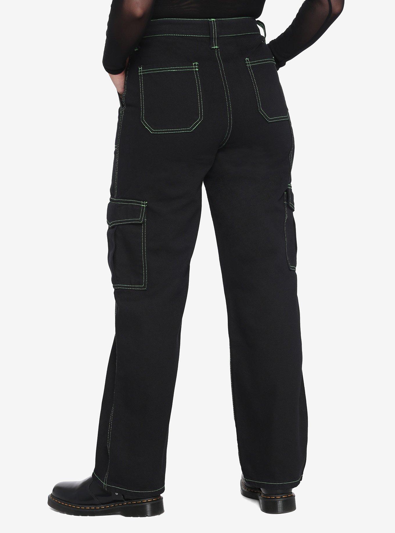 HT Denim Black & Green Stitch Hi-Rise Carpenter Pants, BLACK, alternate