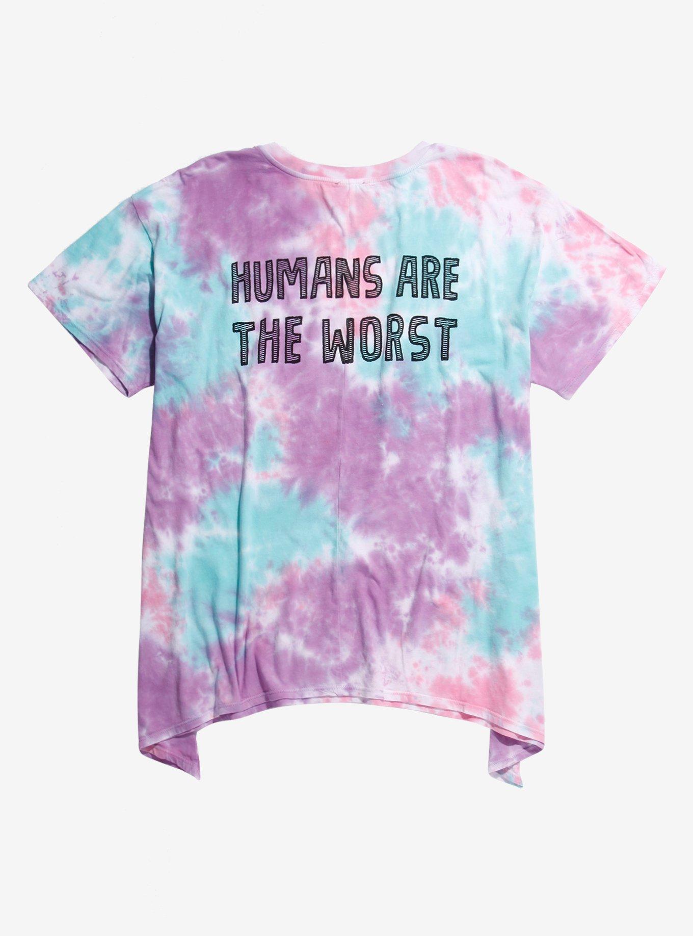 Alien Humans Are The Worst Tie-Dye Shark Bite Girls T-Shirt Plus Size, BLUE, alternate