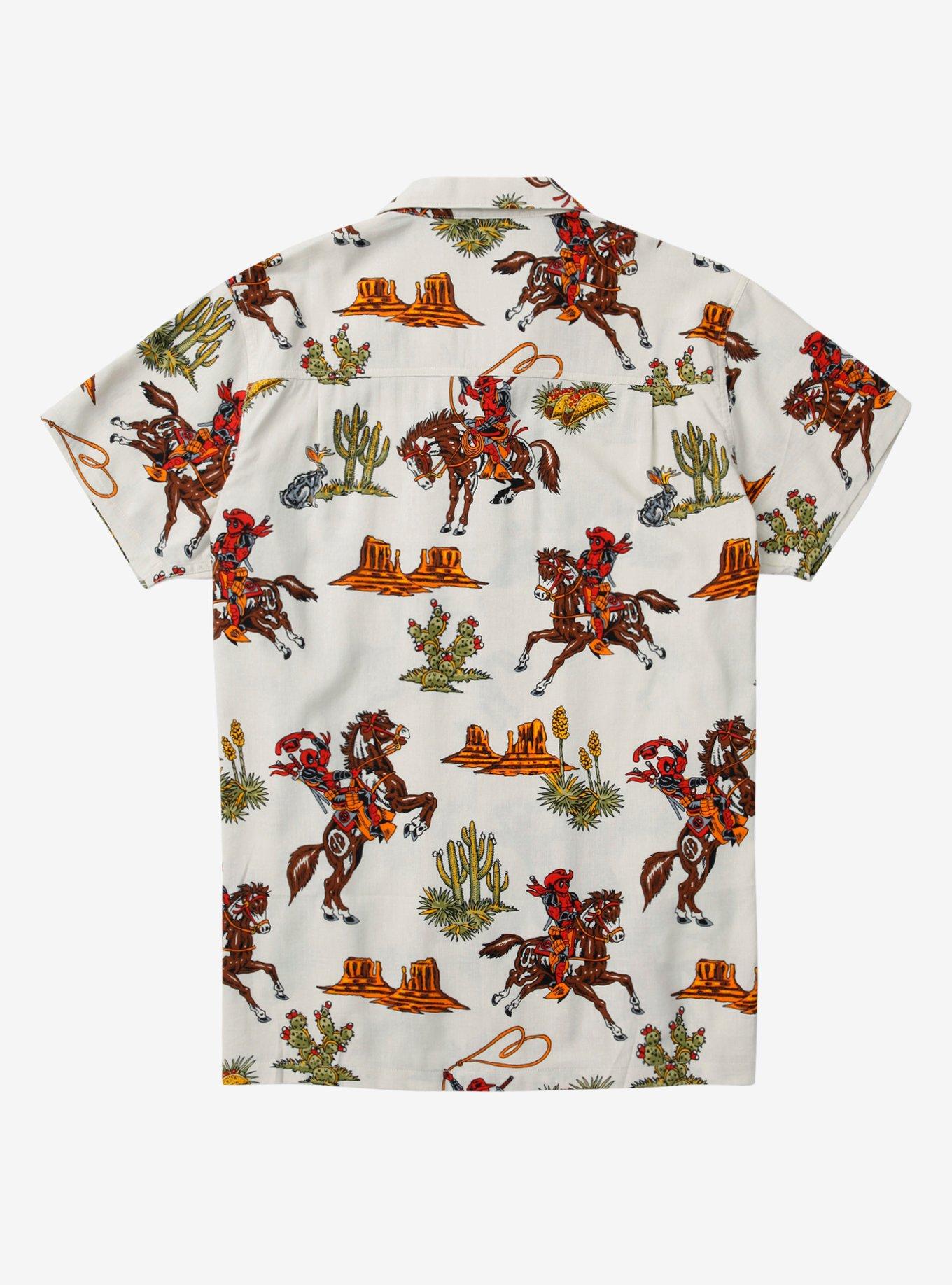Marvel Deadpool Cowboy Allover Print Woven Button-Up - BoxLunch Exclusive, TAN/BEIGE, alternate
