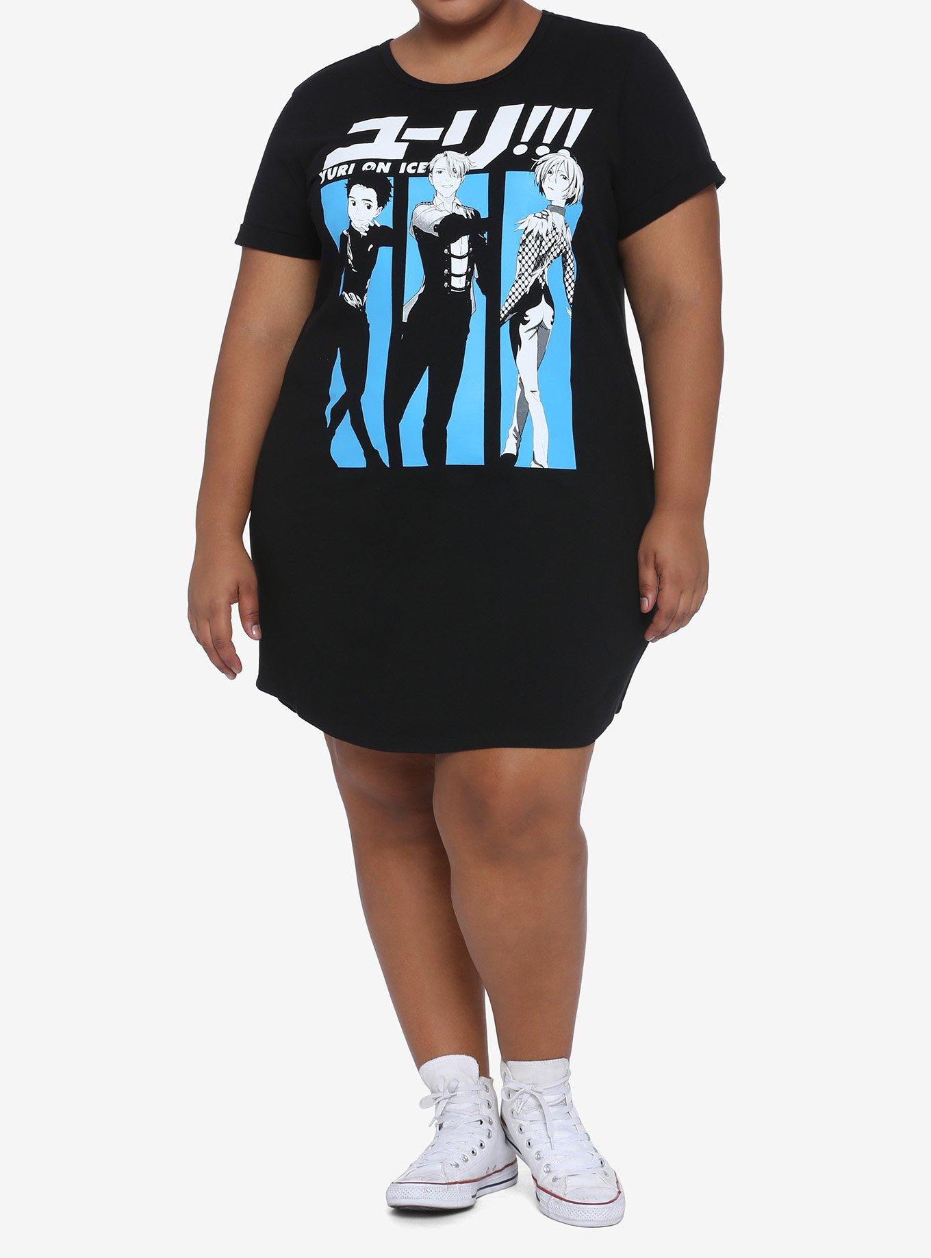 Yuri!!! On ICE Trio T-Shirt Dress Plus Size, BLACK, alternate
