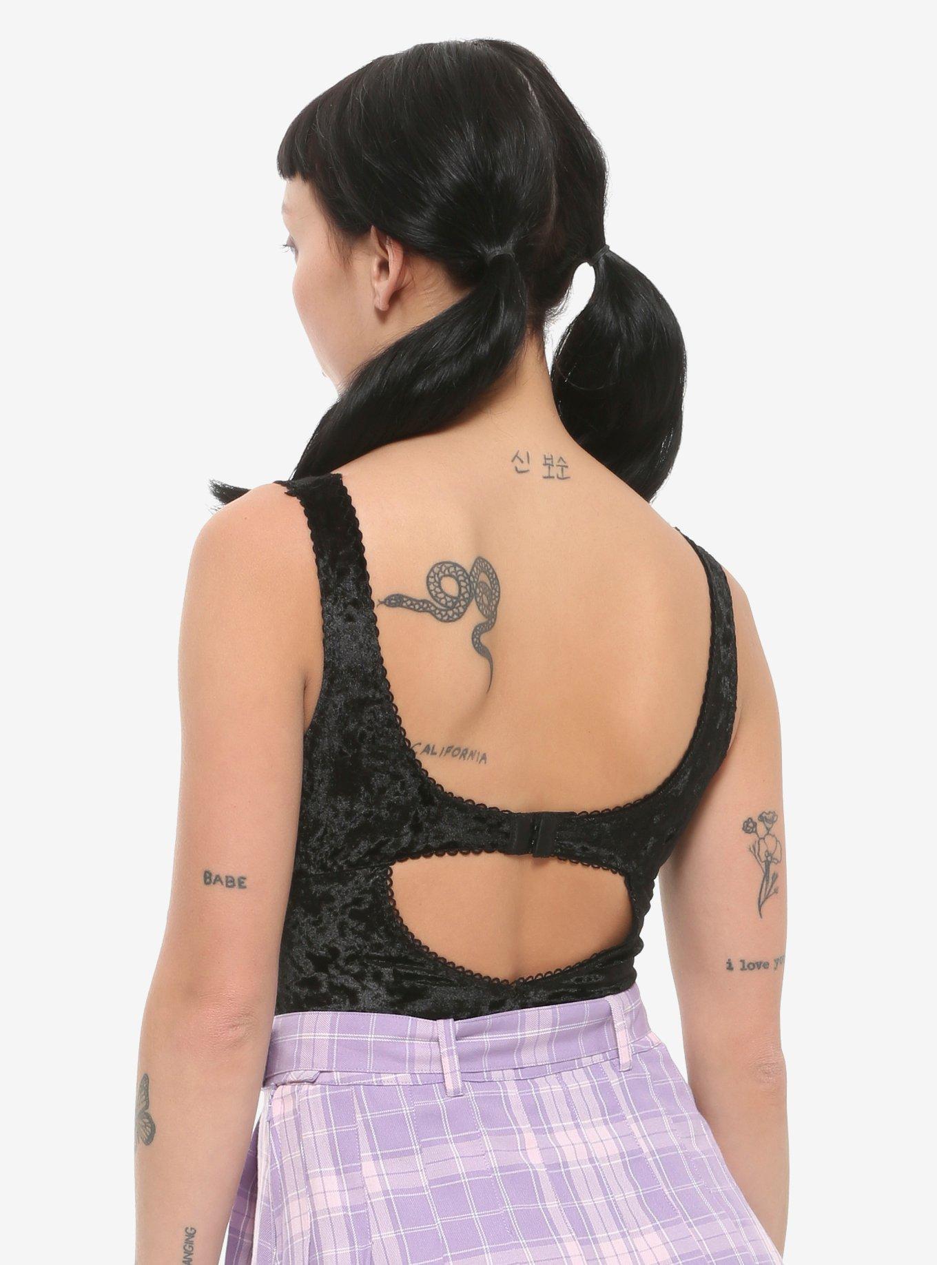 Black Velvet Lace-Up Bodysuit, BLACK, alternate
