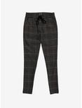 Grey Plaid Jogger Pants, PLAID - BLACK, alternate