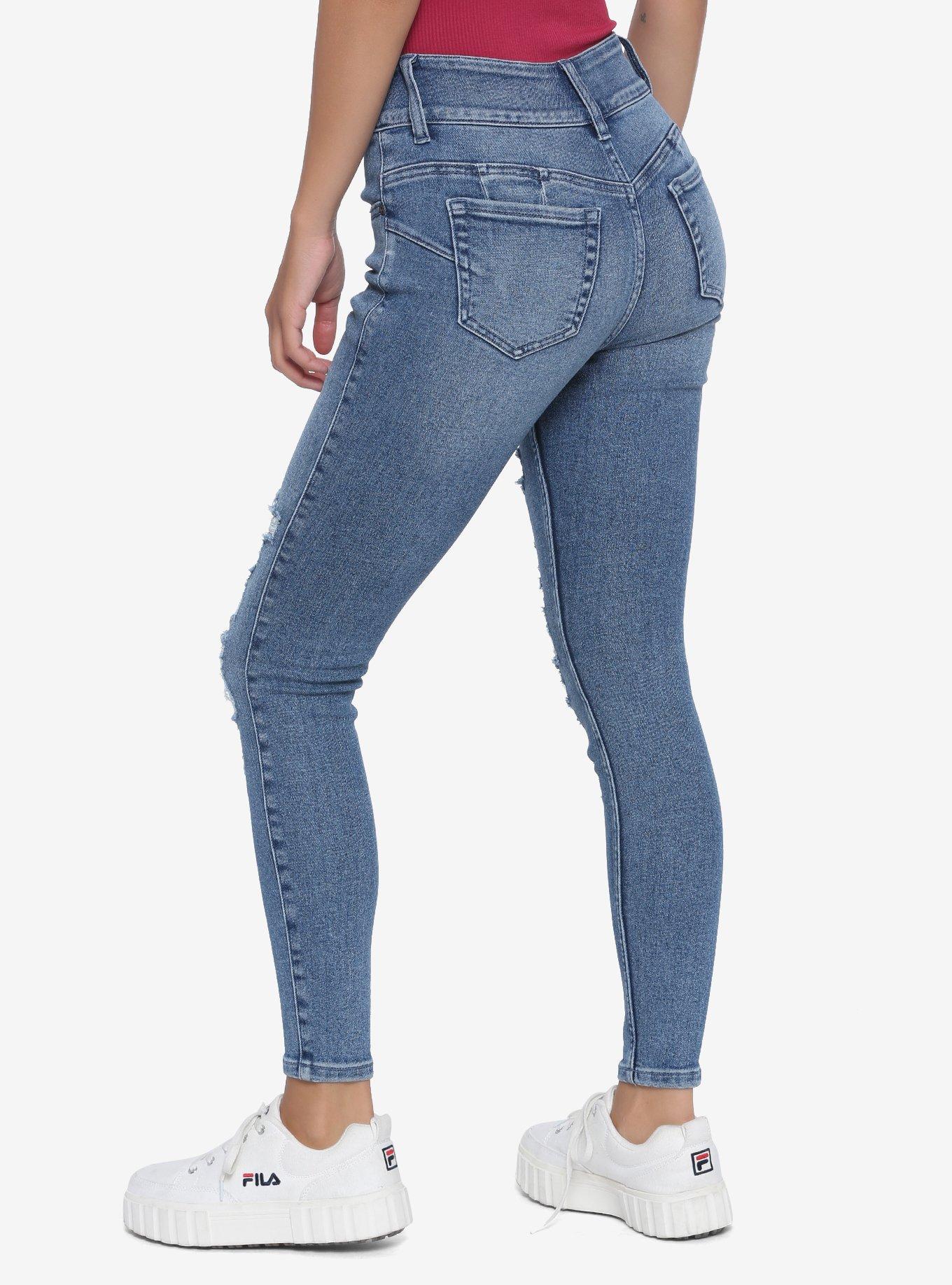 HT Denim Ripped & Repaired Hi-Rise Super Skinny Jeans, INDIGO, alternate