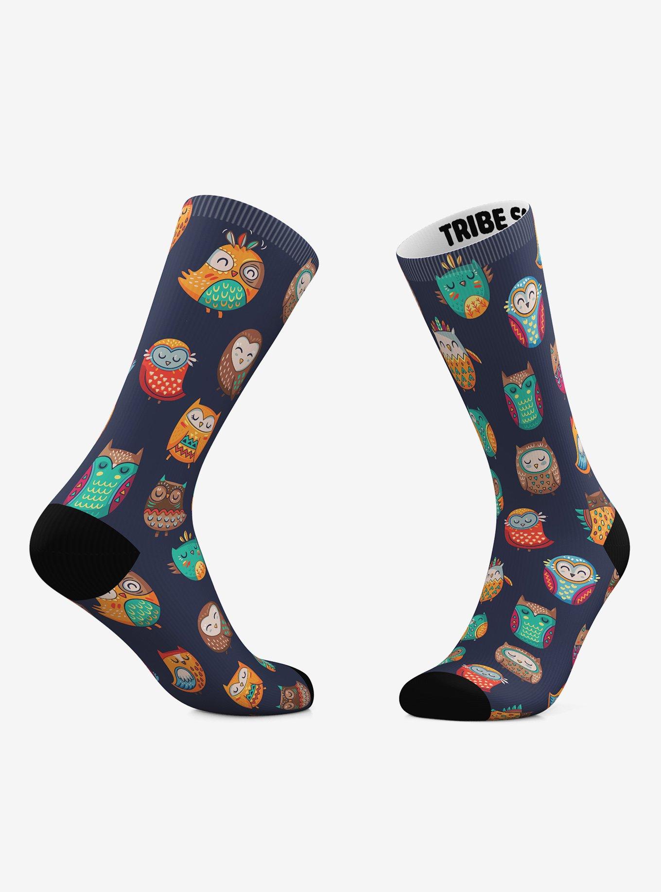 Cats And Owls Crew Socks 2 Pair, , hi-res