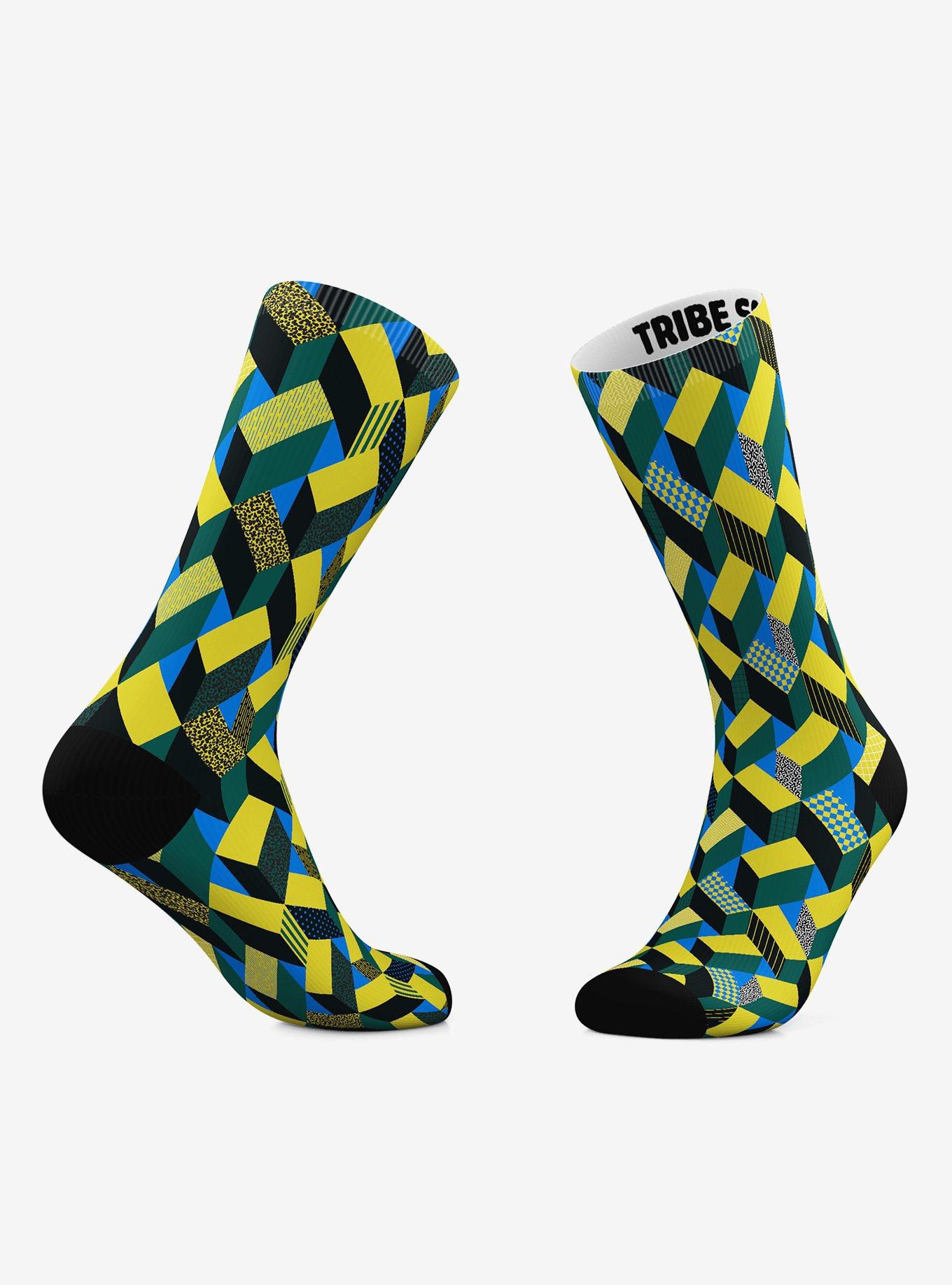 Geometric Holiday Socks And Geometric Yellow Stairway Crew Socks 2 Pair, , alternate