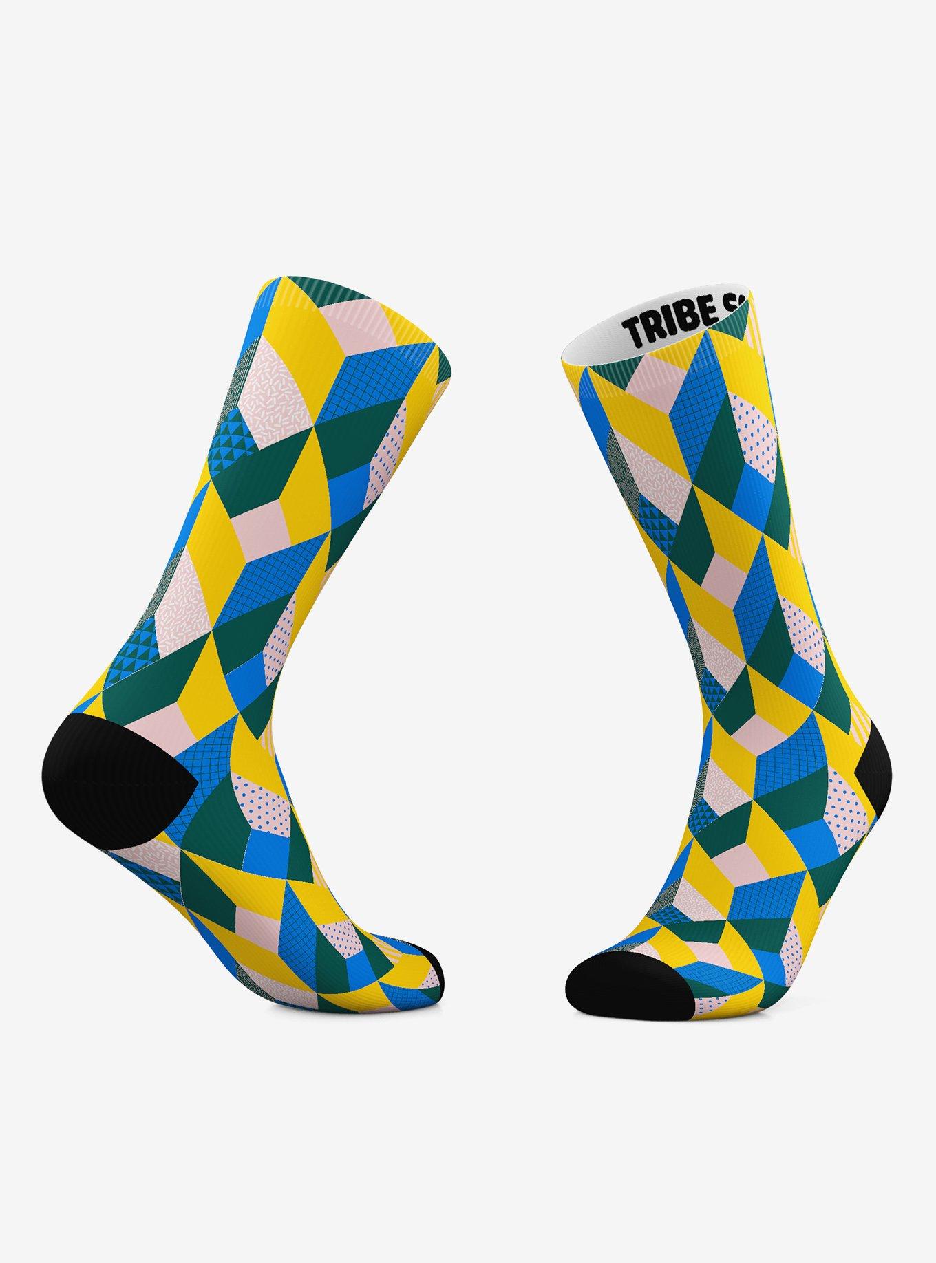 Geometric Kaleidoscope Socks And Geometric Invisible Box Crew Socks 2 Pair, , alternate