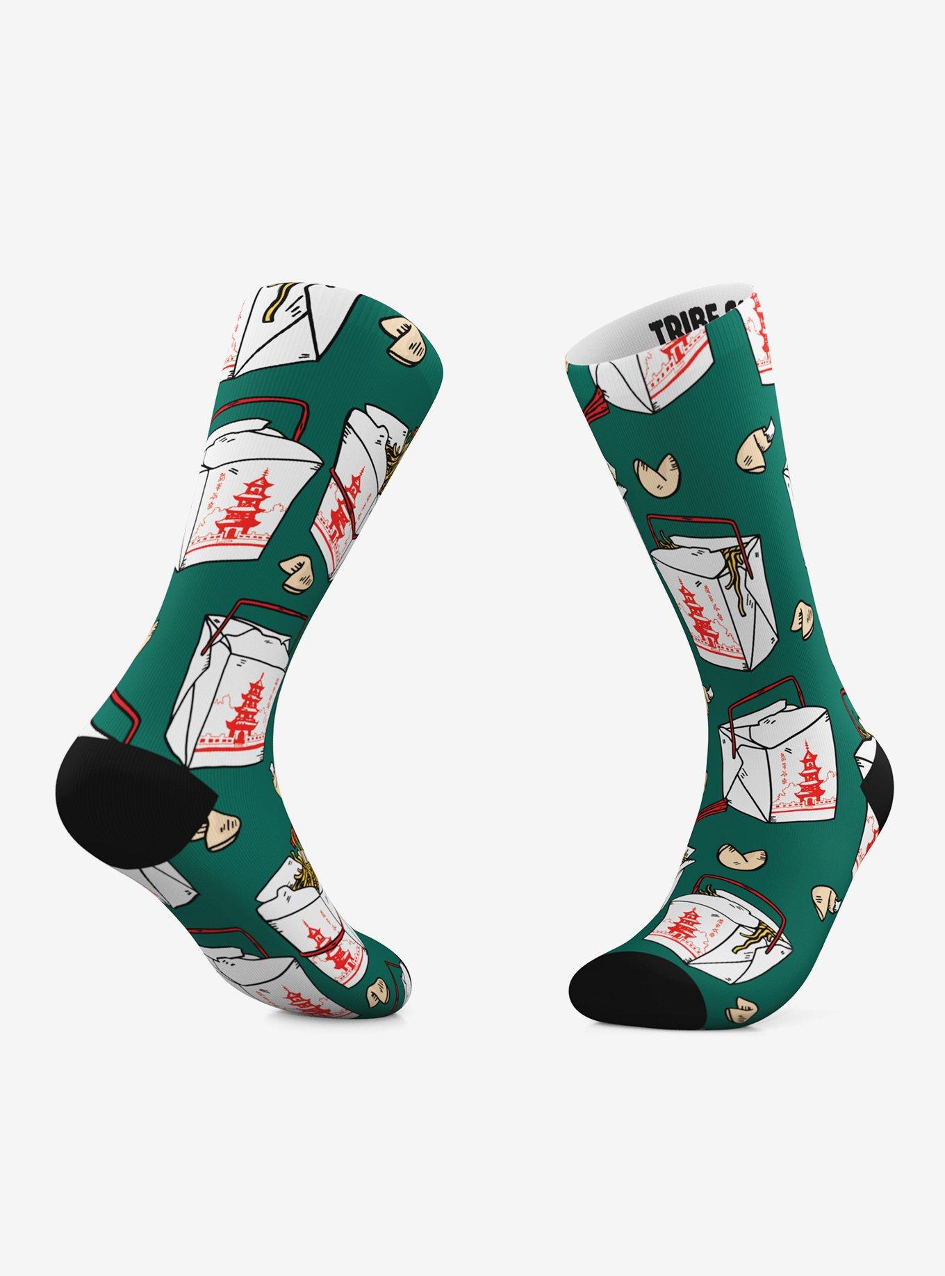 Pizza And Chinese Food Crew Socks 2 Pair, , hi-res