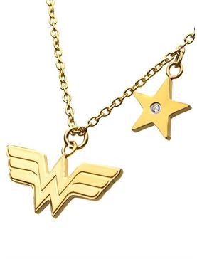 Plus Size DC Comics Wonder Woman Stainless Steel Gold Plated Necklace, , hi-res