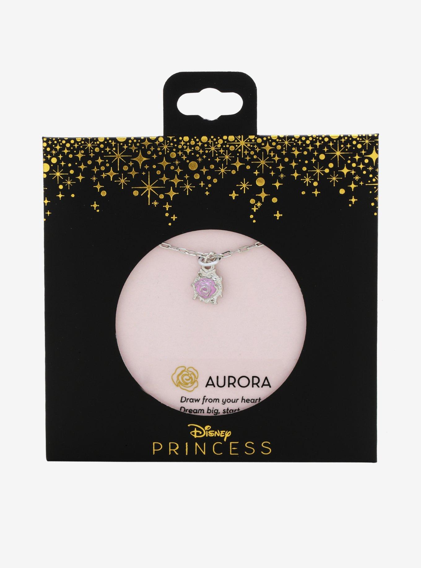 Disney Princess Aurora Rose Dainty Charm Necklace, , alternate