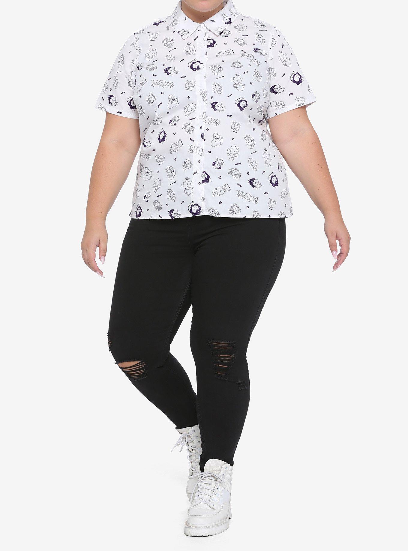 BT21 Purple Foil Astrology Girls Woven Button-Up Plus Size, MULTI, alternate