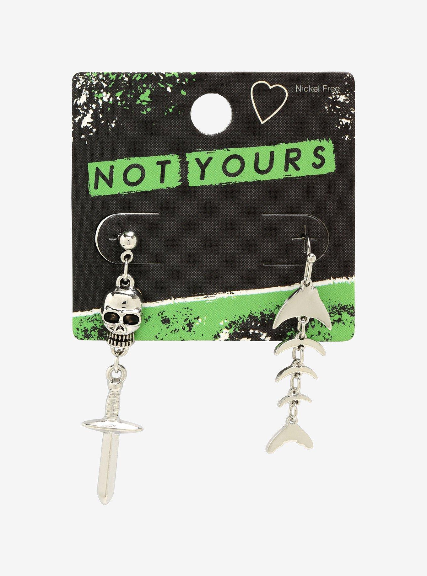 Skull Dagger & Fishbone Mismatch Earrings, , alternate