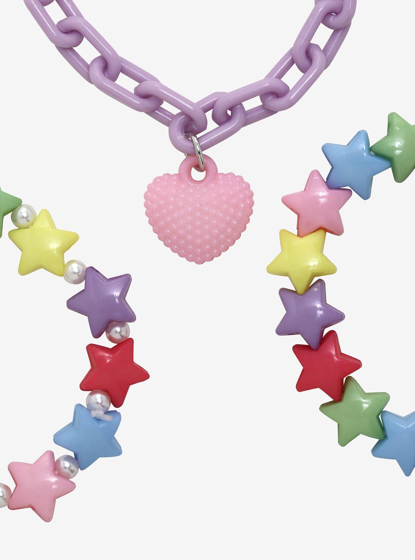 Pastel Heart Chain Star Bracelet Set, , alternate