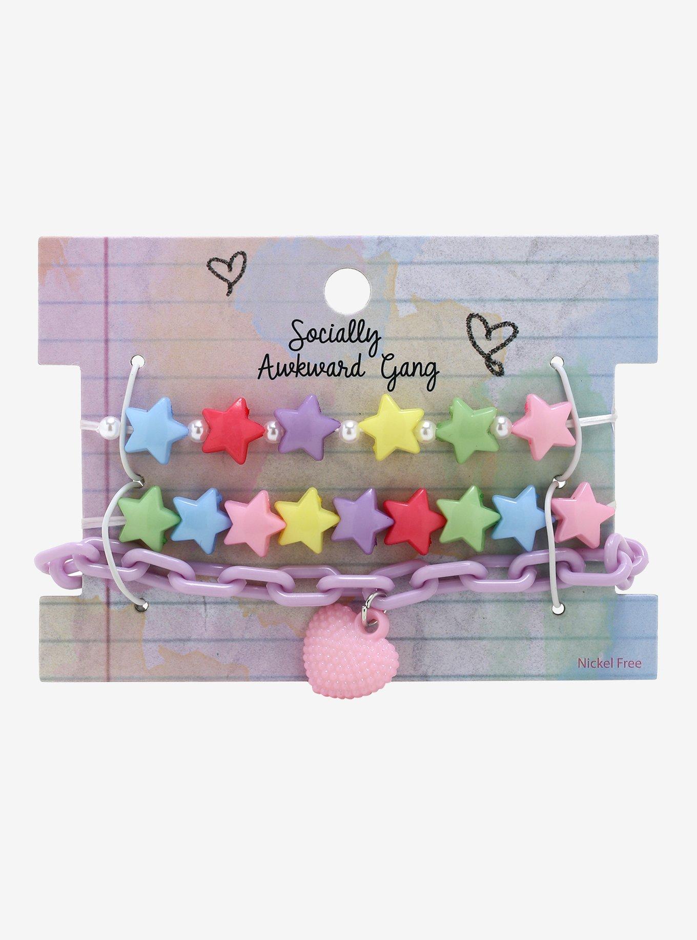 Pastel Heart Chain Star Bracelet Set, , alternate