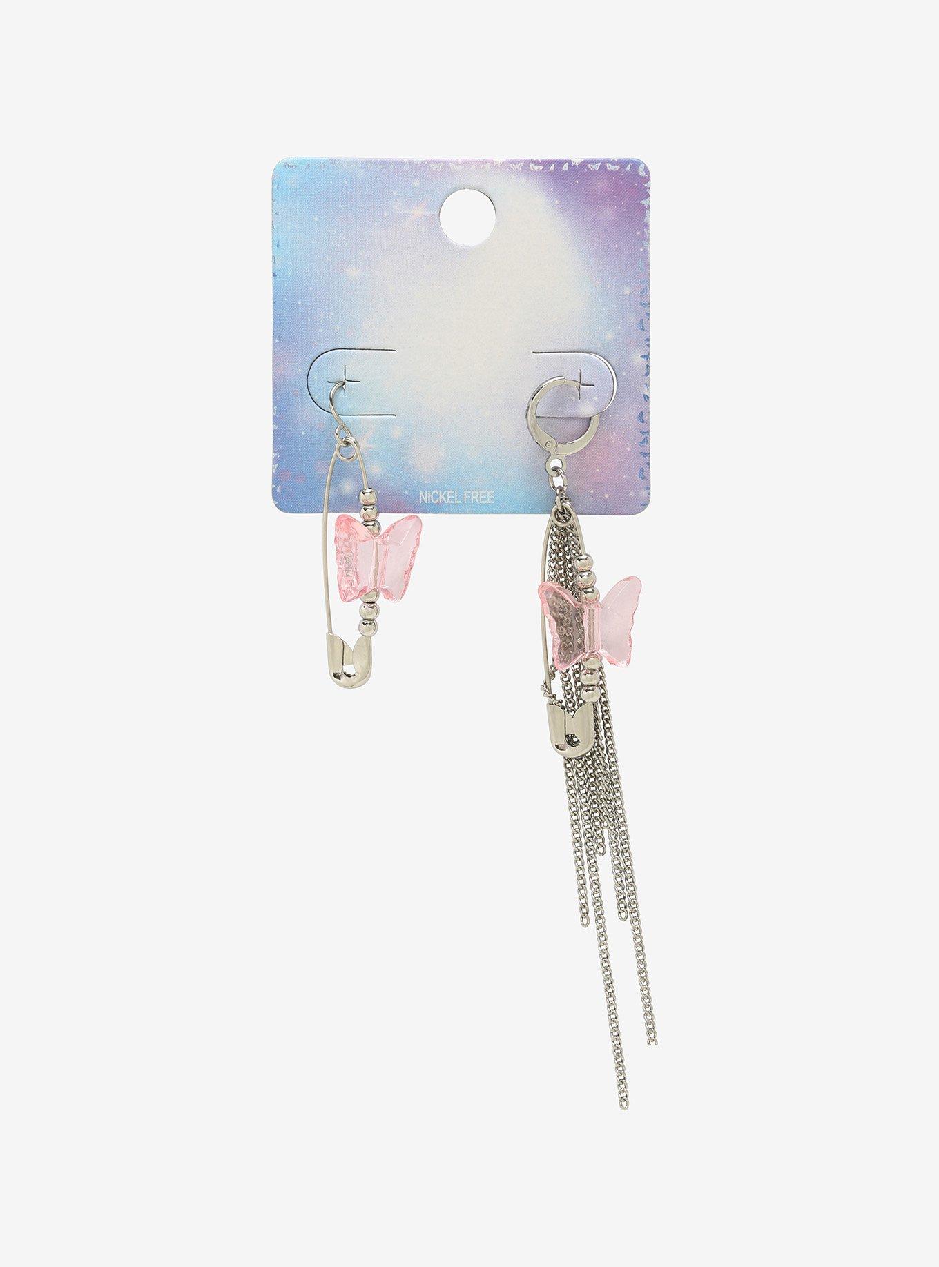 Butterfly & Safety Pin Mismatch Earrings, , alternate