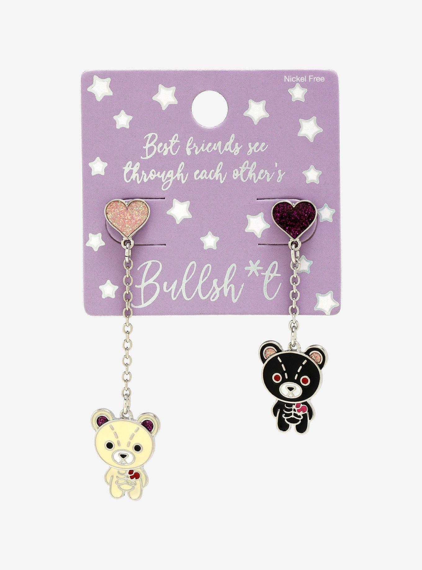 Skeleton Teddy Bear Mismatch Earrings, , alternate