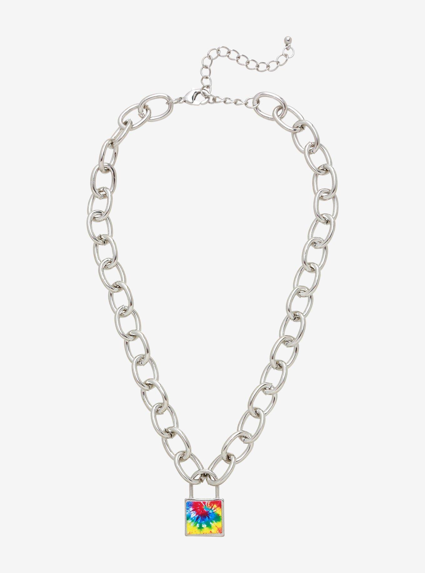 Tie-Dye Padlock Chain Necklace, , alternate