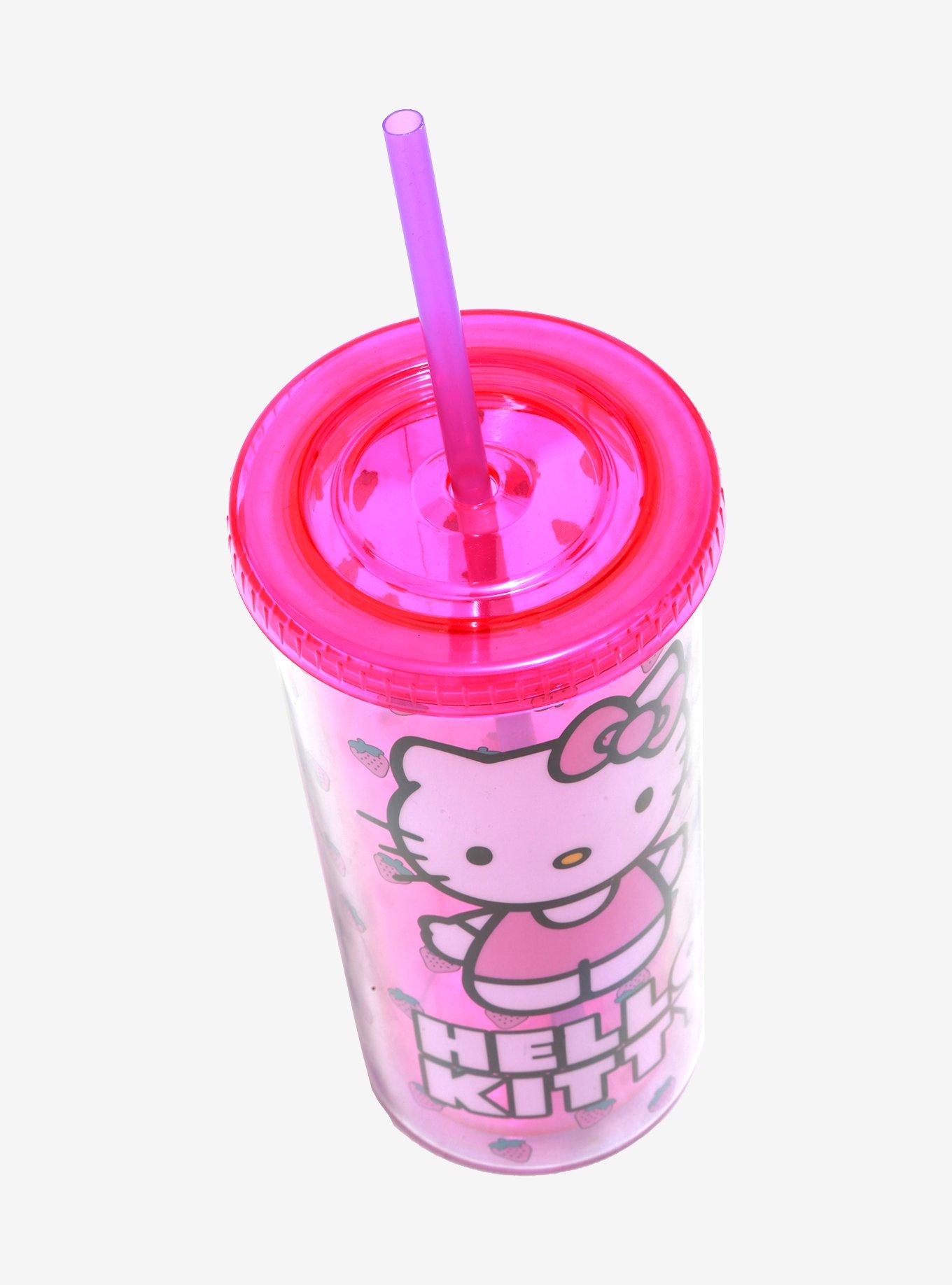 Hello Kitty Acrylic Travel Cup Drinking Straw W/ Figure New Sanrio 2001  Vintage