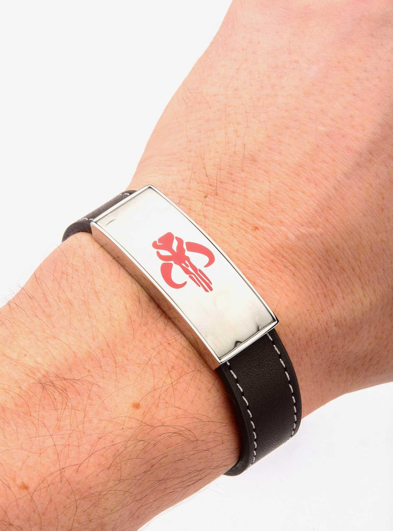Star Wars The Mandalorian Symbol Id Plate Stainless Steel And Brown Leather Bracelet, , alternate